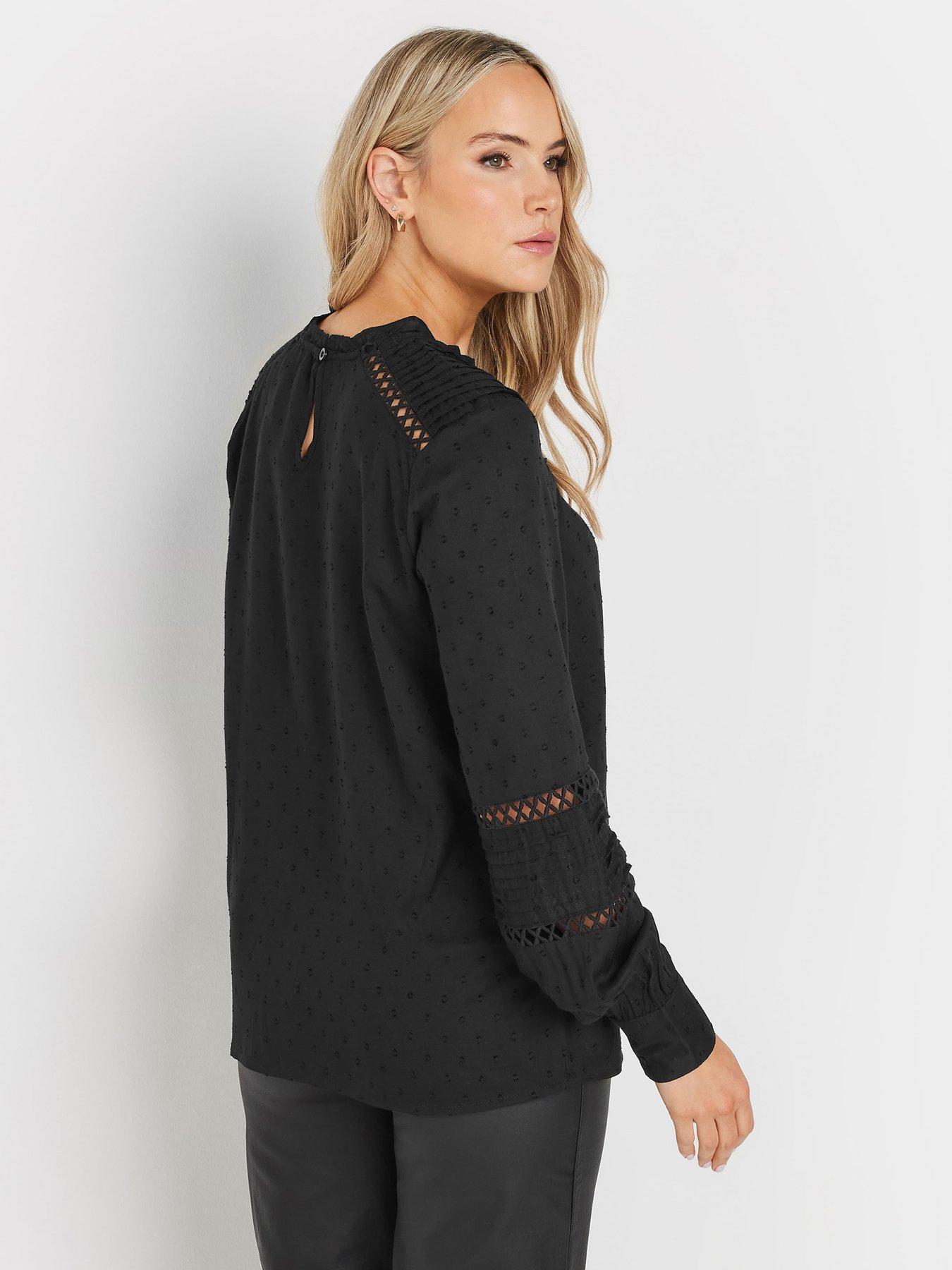  image of long-tall-sally-dobby-ladder-lace-shirt-black