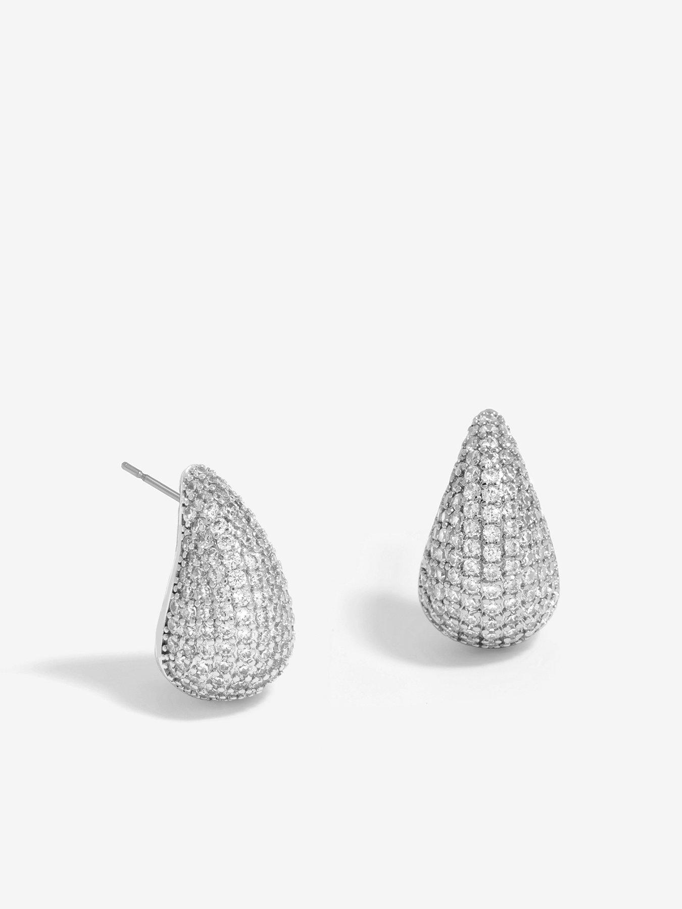 undefined Rhodium Plated Cubic Zirconia Dome Earrings