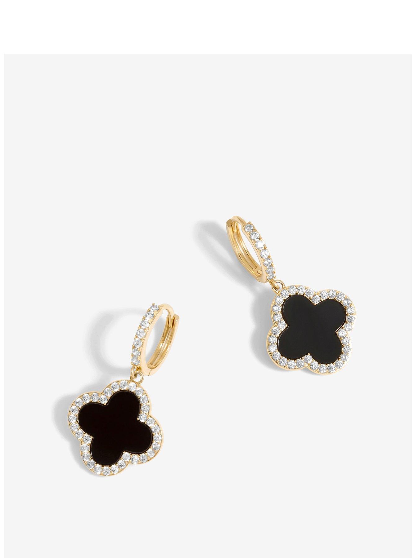 undefined Gold Plated and Jet Clover Huggie Earrings