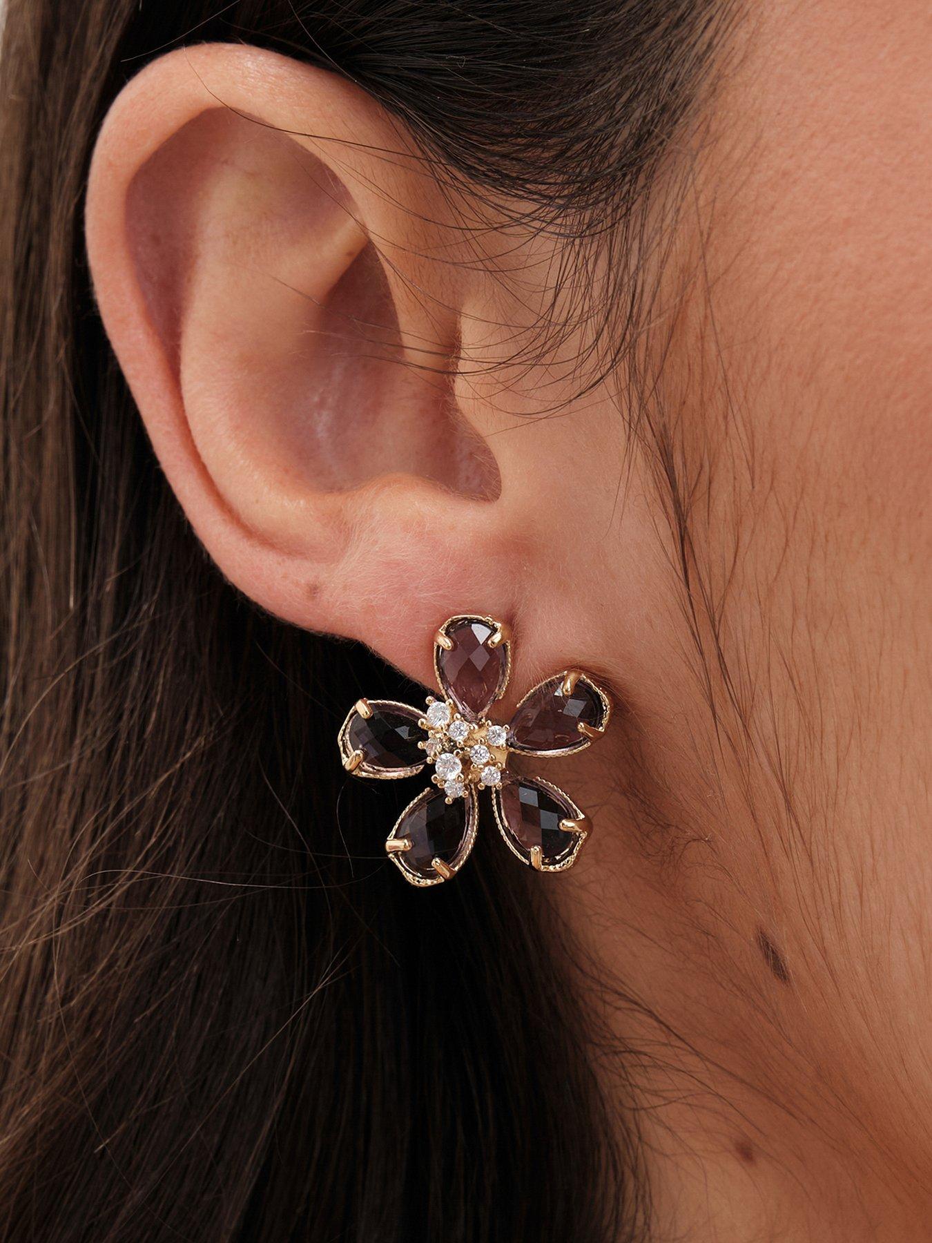 undefined Gold Plated Amethyst Floral Stud Earrings