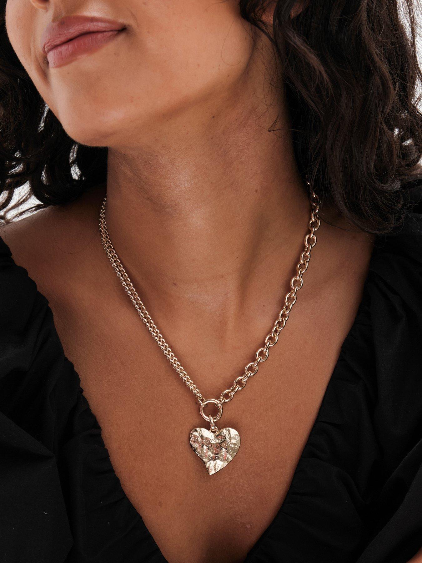  image of mood-gold-hammered-matte-twisted-heart-double-chain-necklace