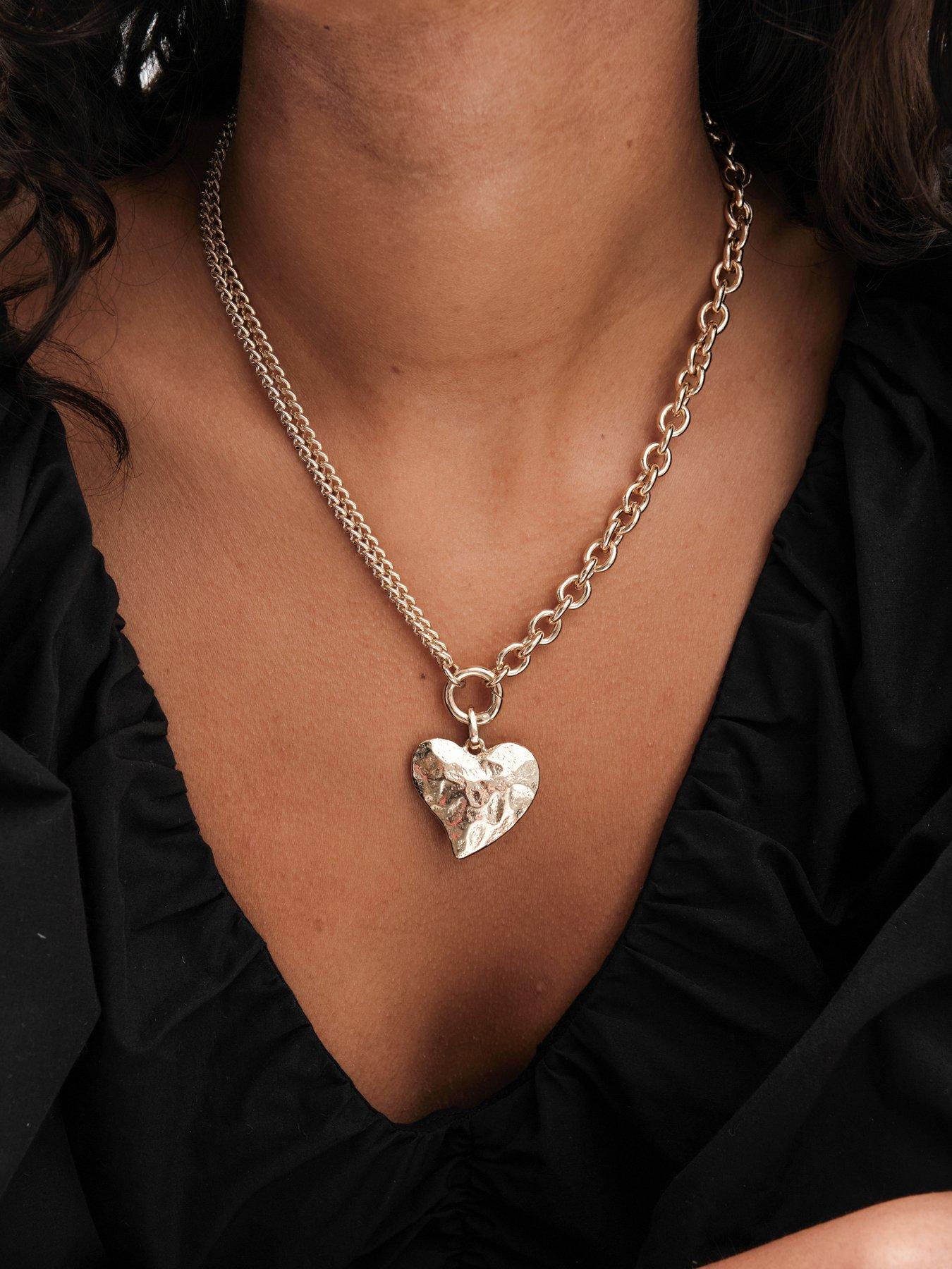  image of mood-gold-hammered-matte-twisted-heart-double-chain-necklace