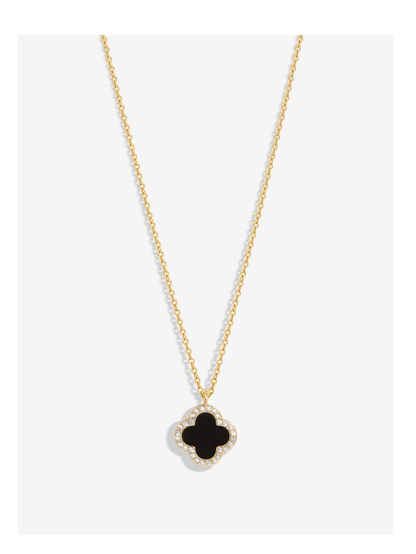  image of jon-richard-gold-plated-and-jet-clover-pendant-necklace