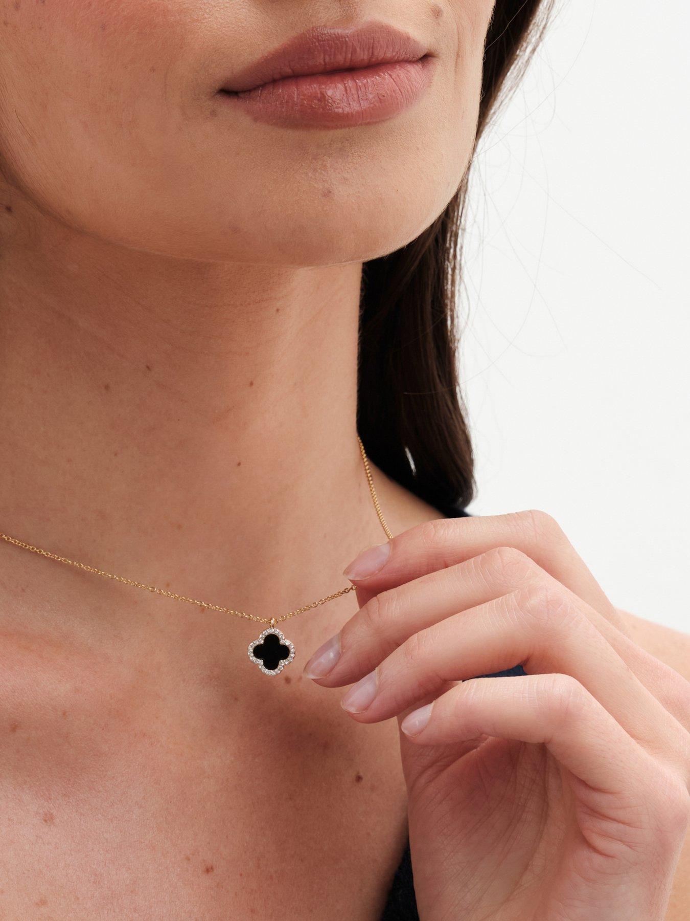  image of jon-richard-gold-plated-and-jet-clover-pendant-necklace