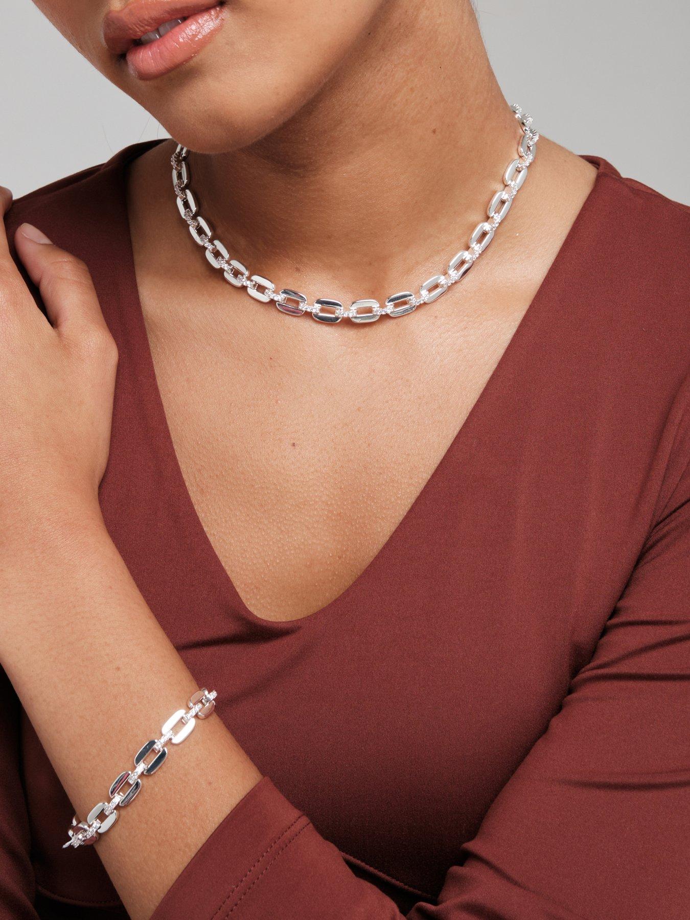 image of jon-richard-inicio-silver-plated-cubic-zirconia-chain-necklace-gift-pouch
