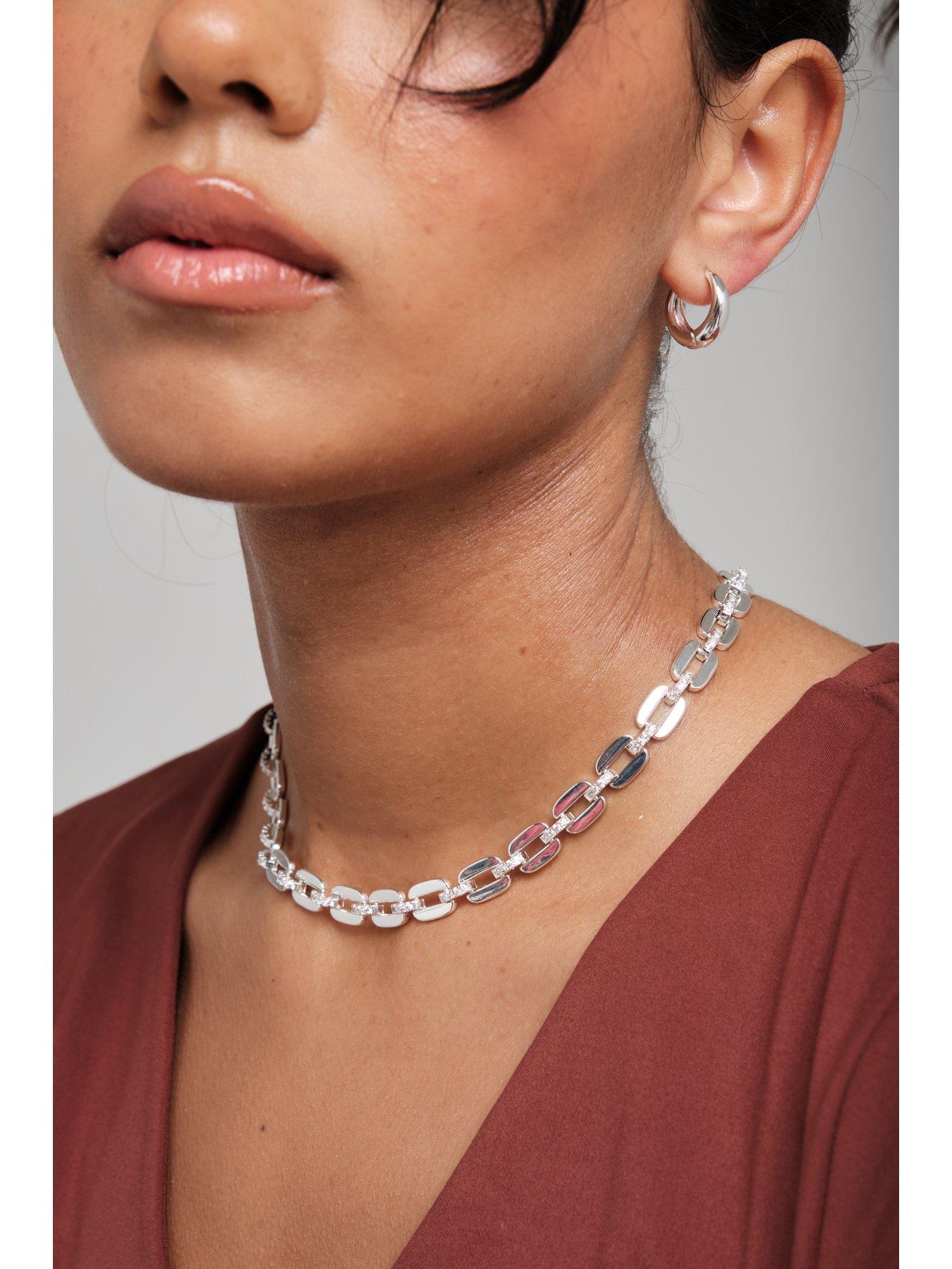  image of jon-richard-inicio-silver-plated-cubic-zirconia-chain-necklace-gift-pouch