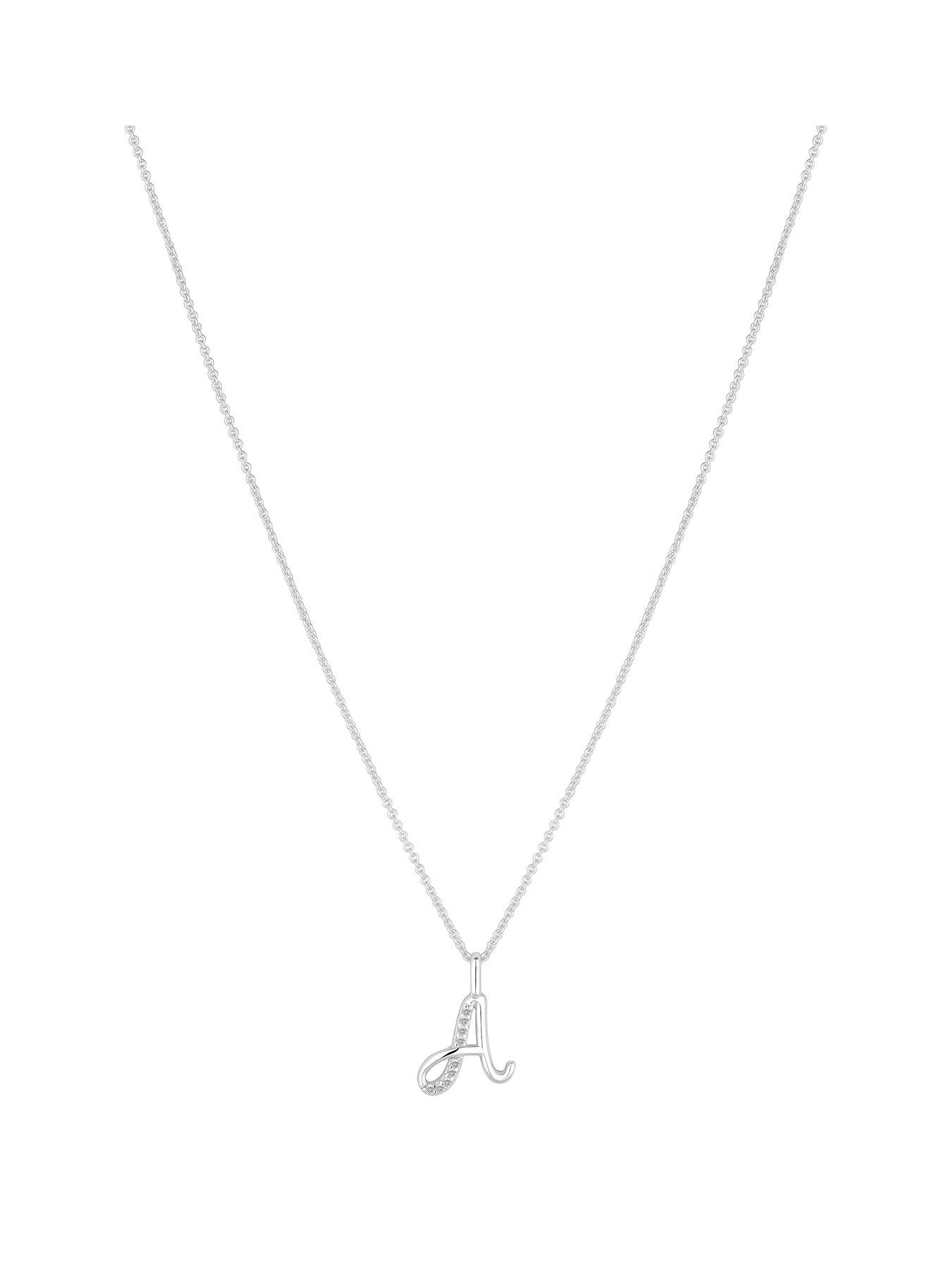 undefined Sterling Silver 925 Polished and Cubic Zirconia Initial Pendant - A