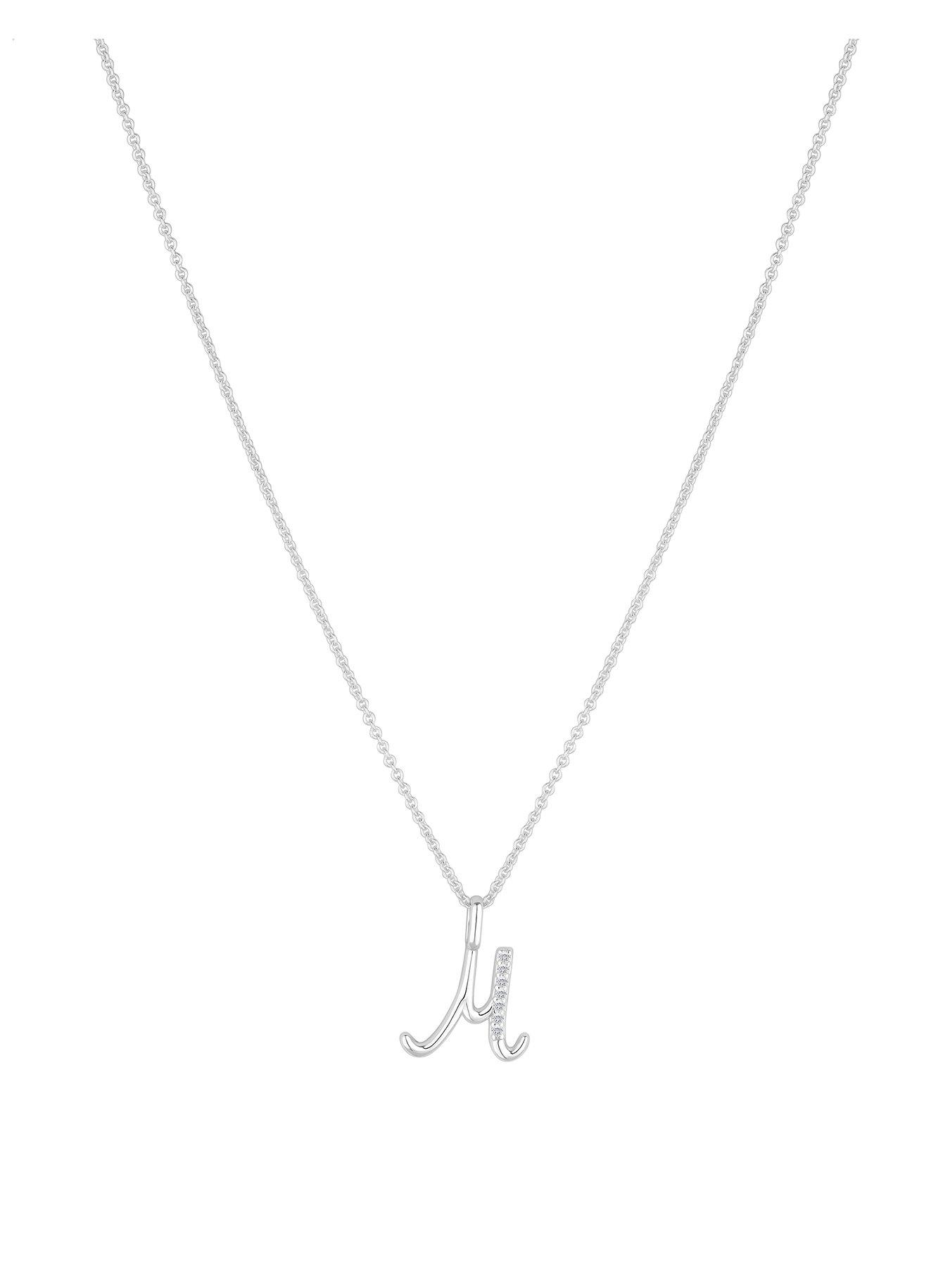undefined Sterling Silver 925 Polished and Cubic Zirconia Initial Pendant - M