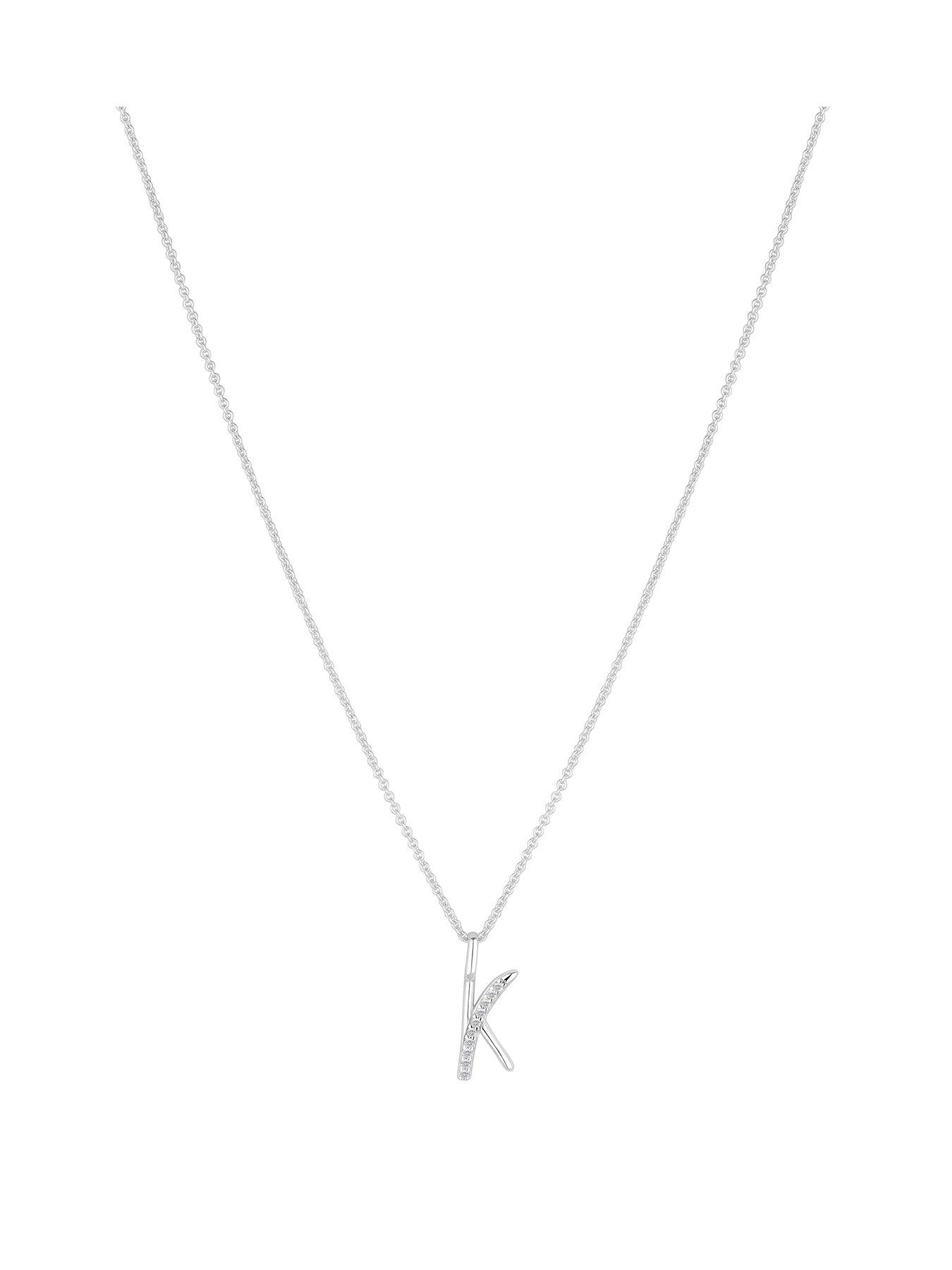 undefined Sterling Silver 925 Polished and Cubic Zirconia Initial Pendant - K