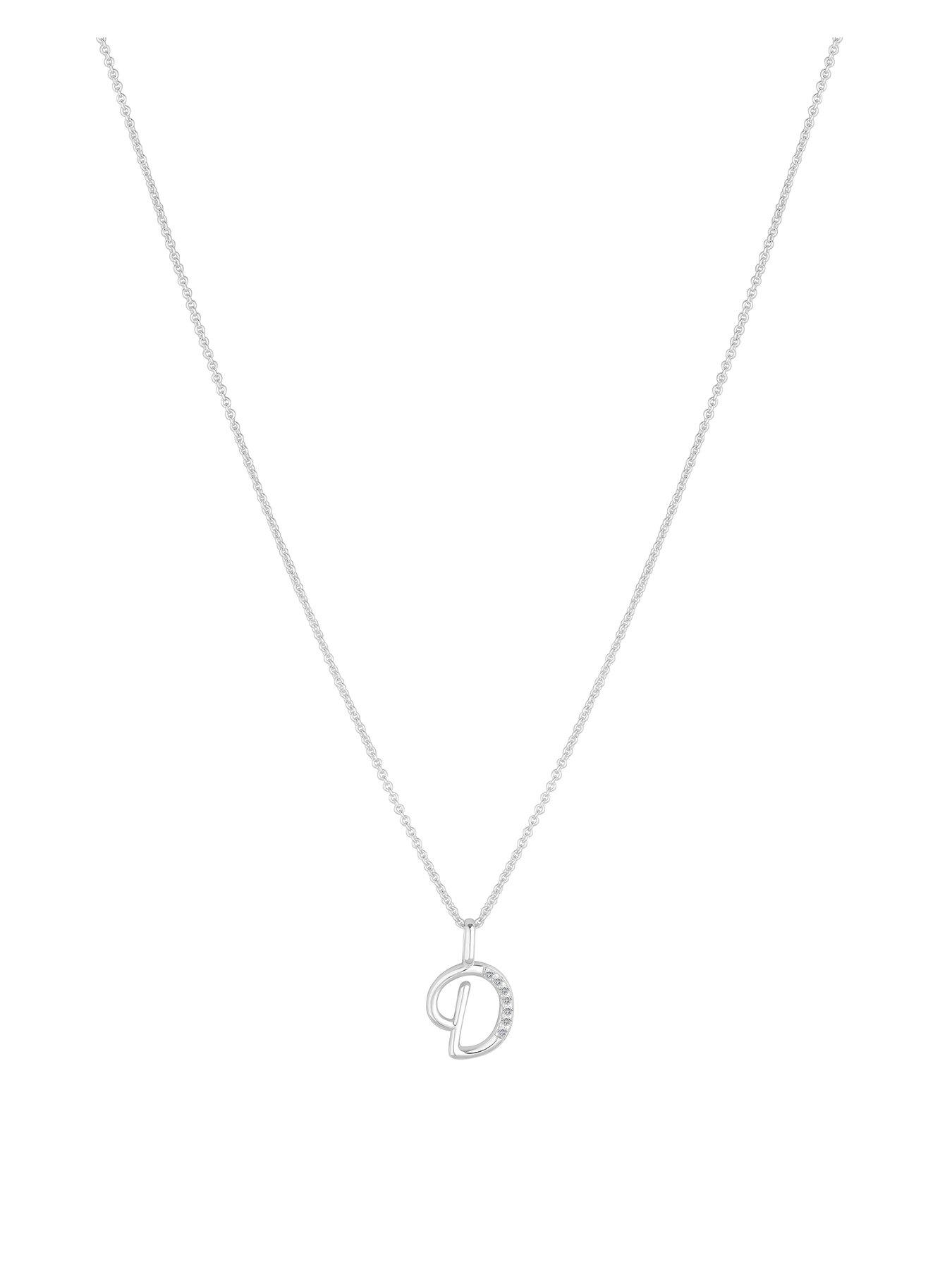 undefined Sterling Silver 925 Polished and Cubic Zirconia Initial Pendant - D