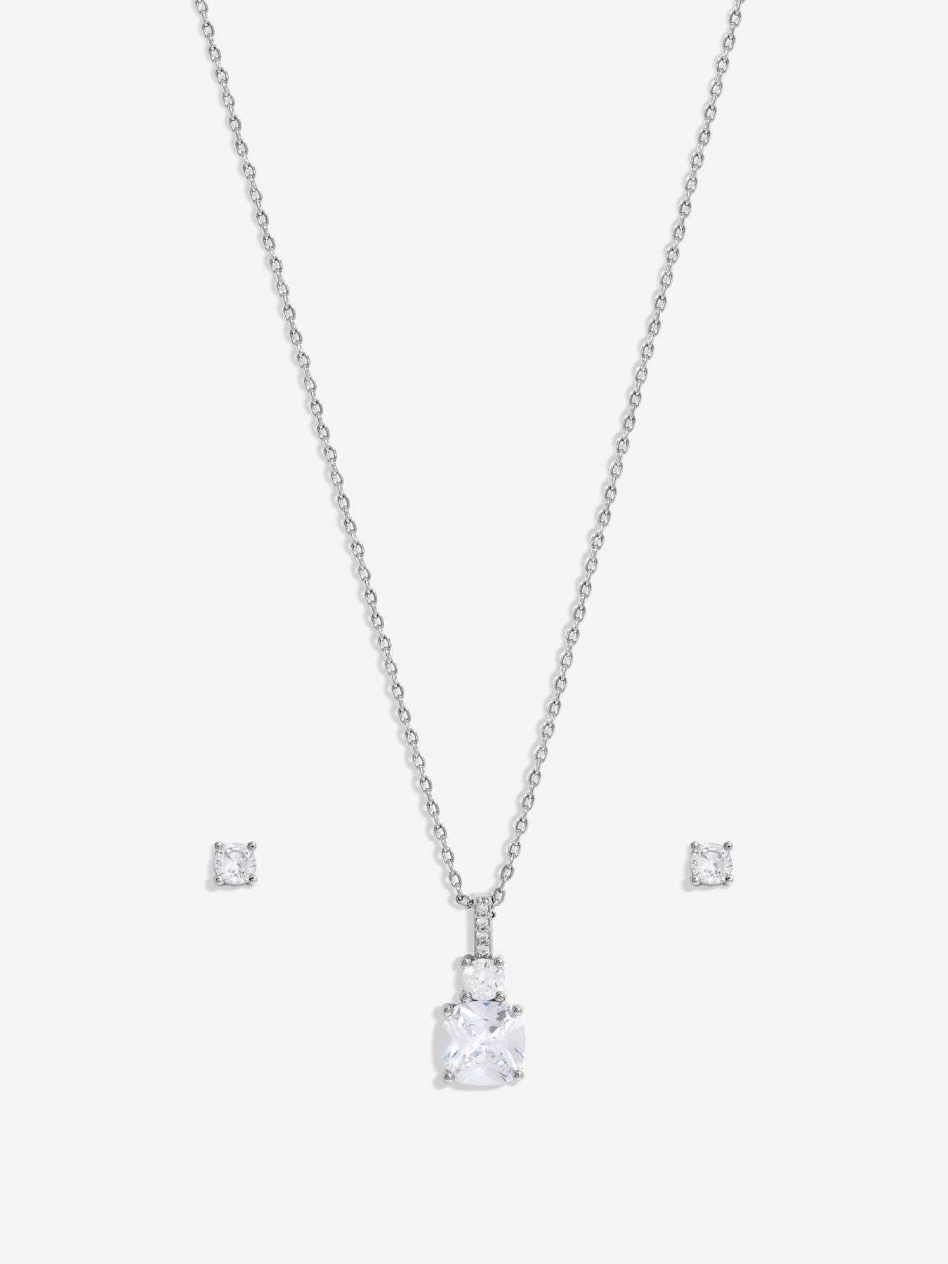  image of jon-richard-rhodium-plated-cubic-zirconia-pendant-box-set-gift-box