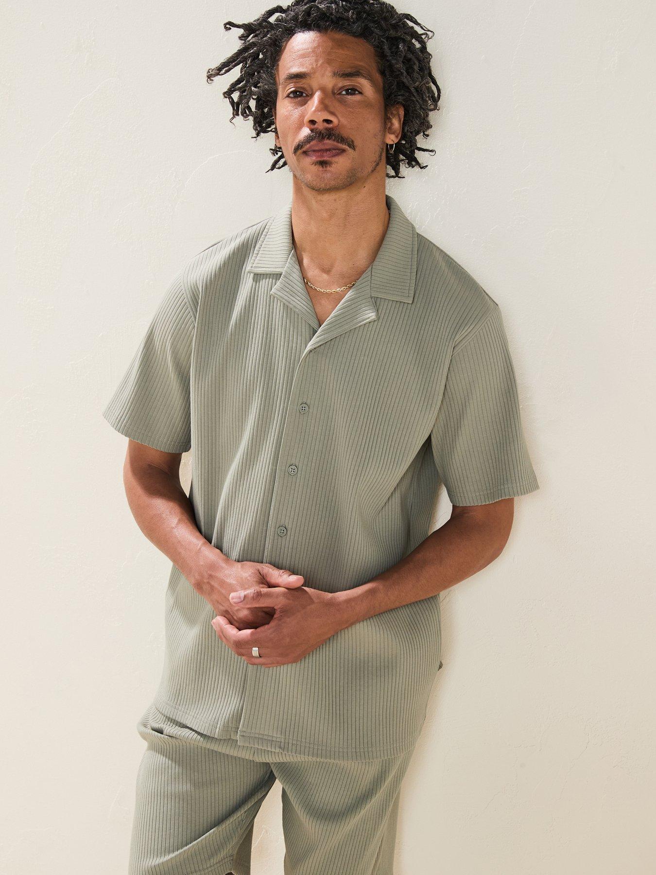Very Man Jersey Rib Revere Shirt - Sage