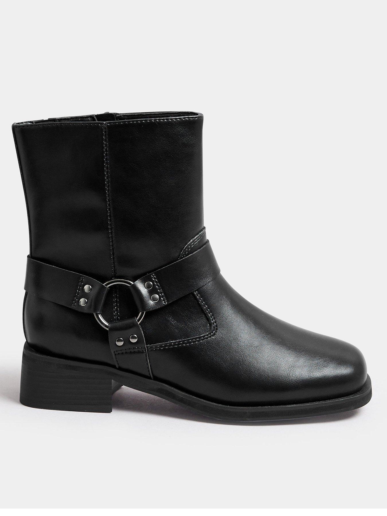 Yours Extra Wide Fit Square Toe Biker Boots - Black