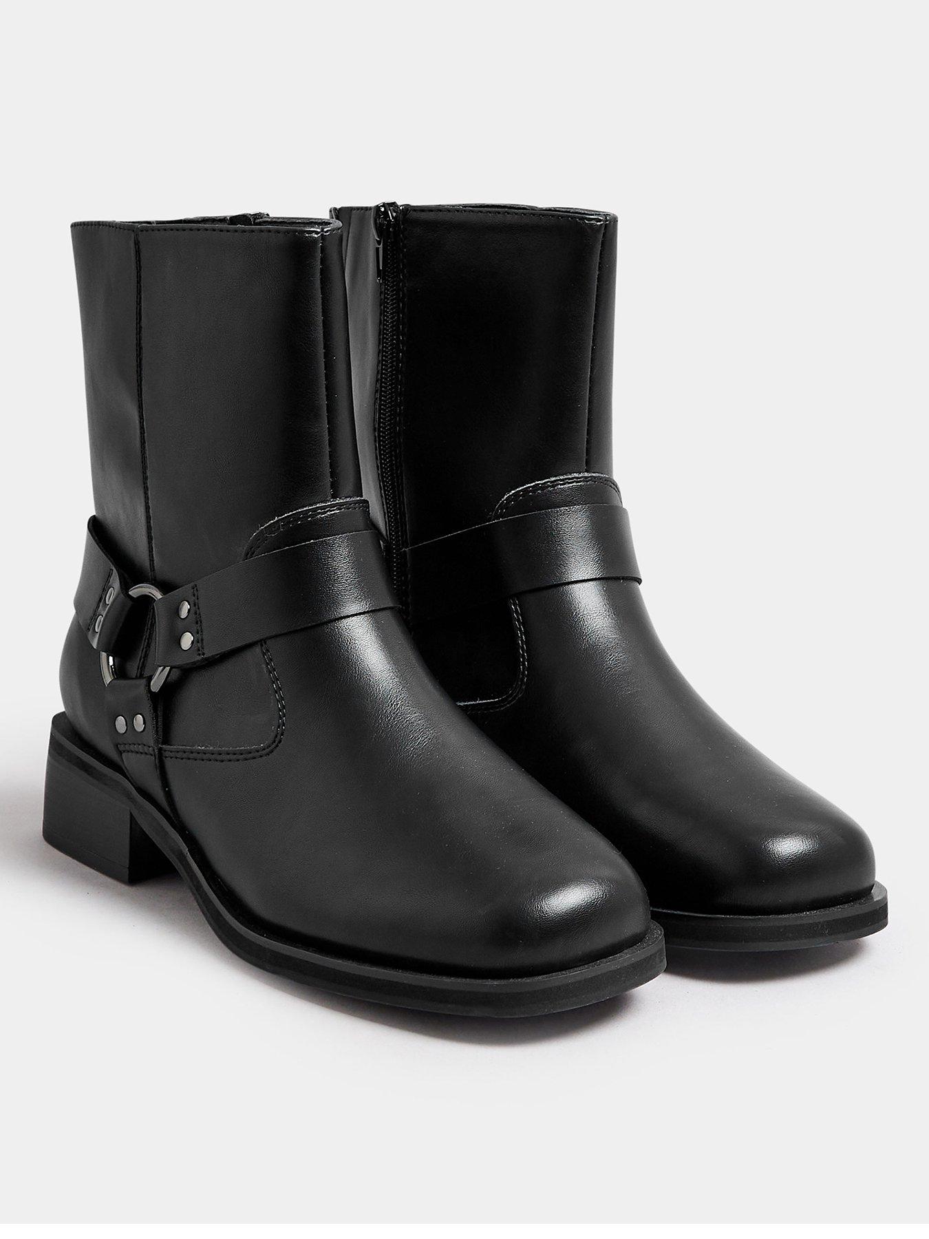 Yours Extra Wide Fit Square Toe Biker Boots - Black | Littlewoods