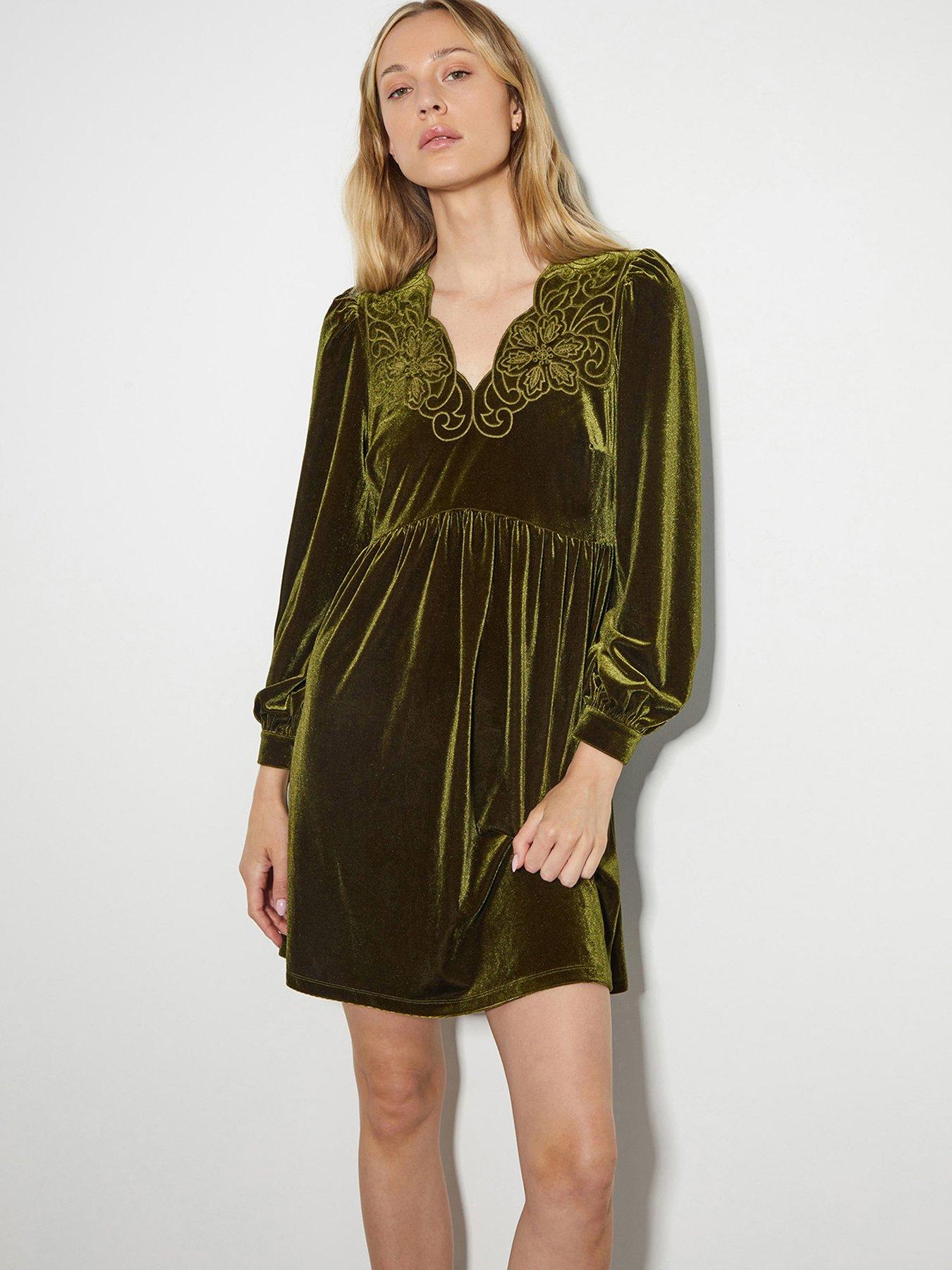 Green velvet swing dress deals