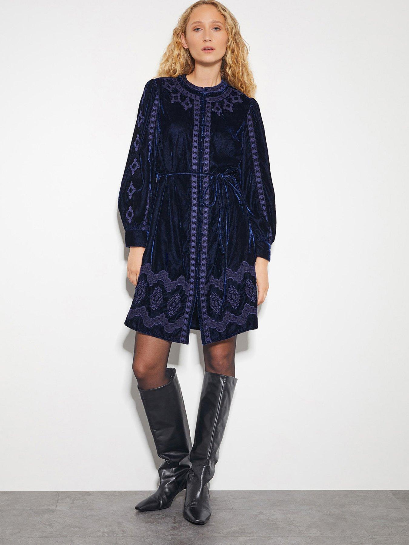Monsoon navy velvet dress hot sale