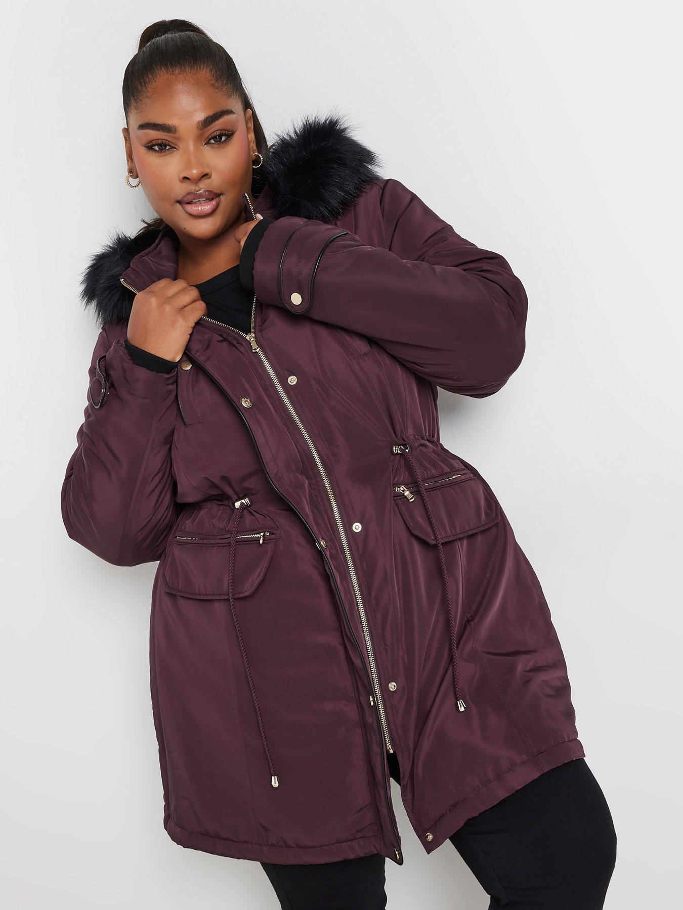 Image 1 of 4 of Yours Curve Plush Fur Trim Parka - Purple