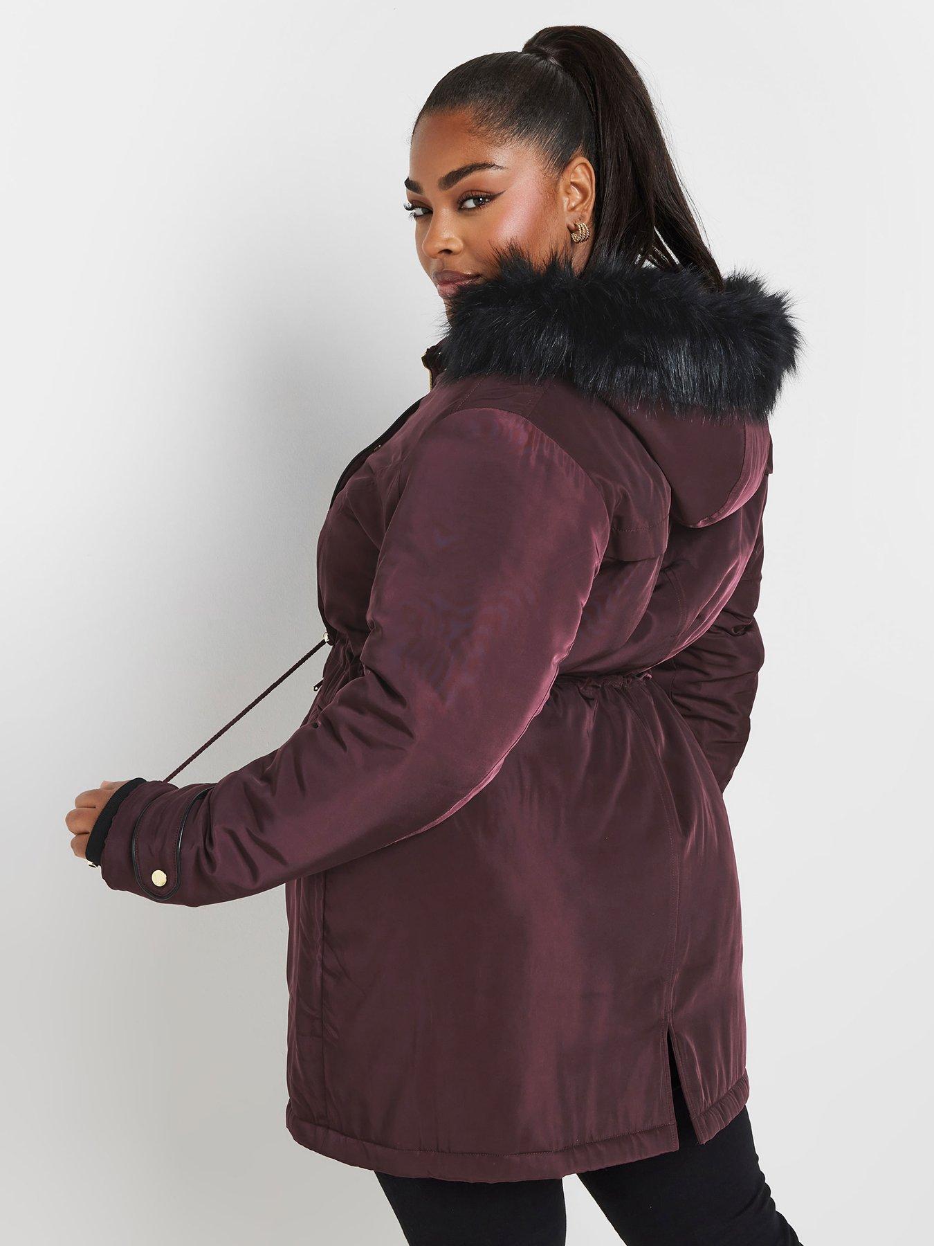 Image 2 of 4 of Yours Curve Plush Fur Trim Parka - Purple