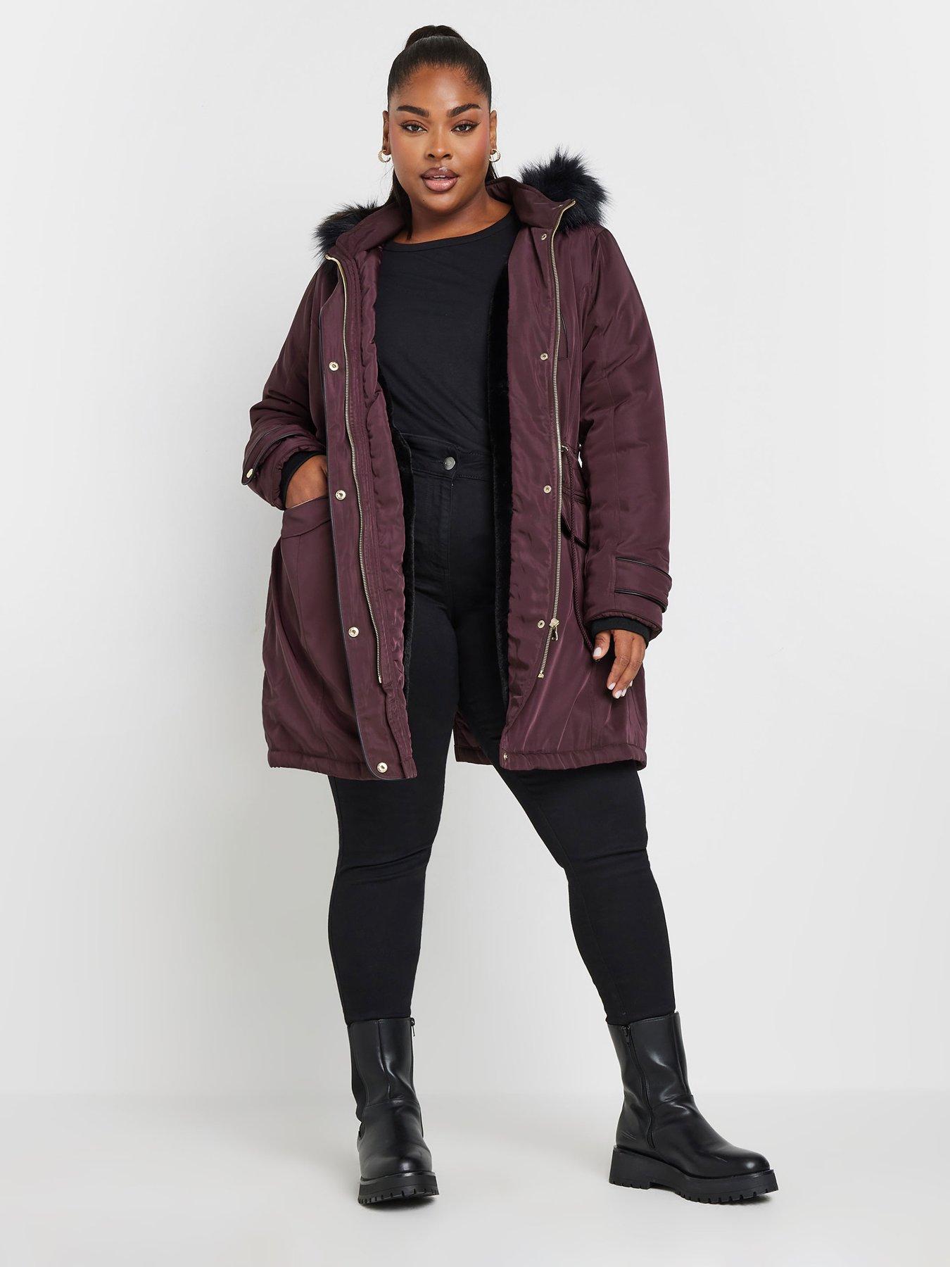 Image 3 of 4 of Yours Curve Plush Fur Trim Parka - Purple
