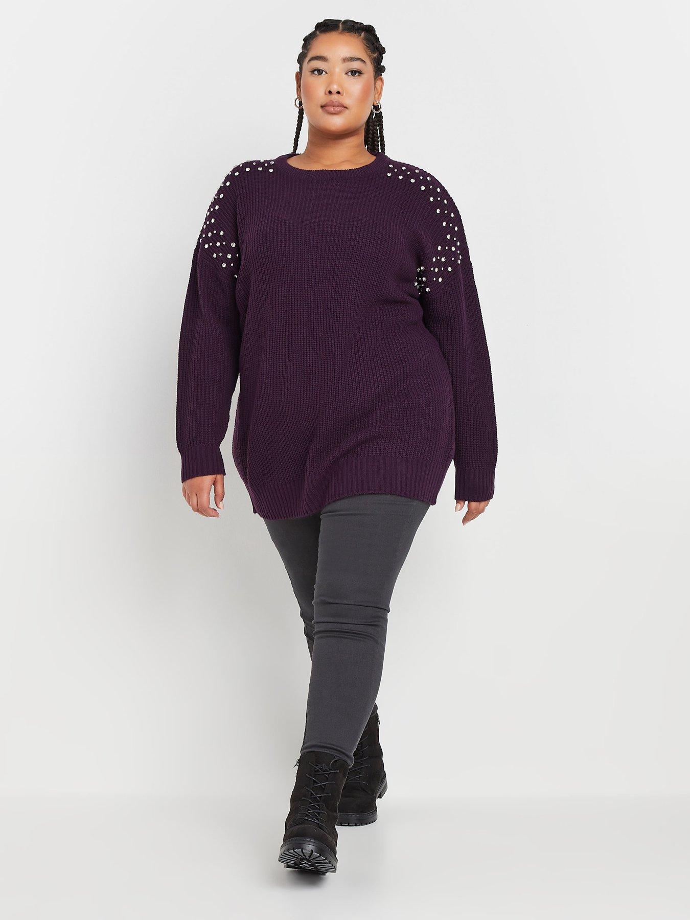 Image 3 of 4 of Yours Curve Diamante Embellished Shoulder Jumper - Purple