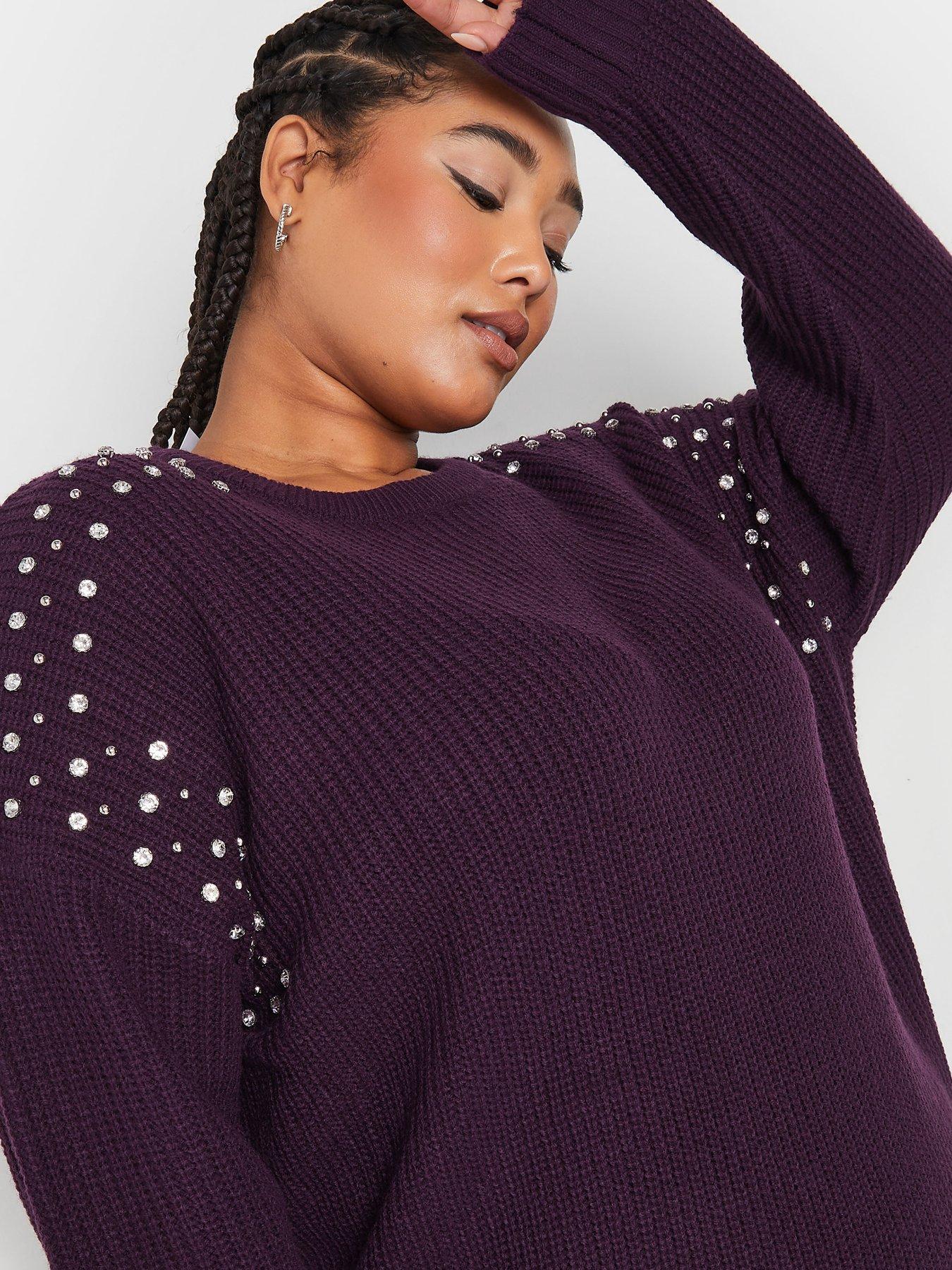 Image 4 of 4 of Yours Curve Diamante Embellished Shoulder Jumper - Purple