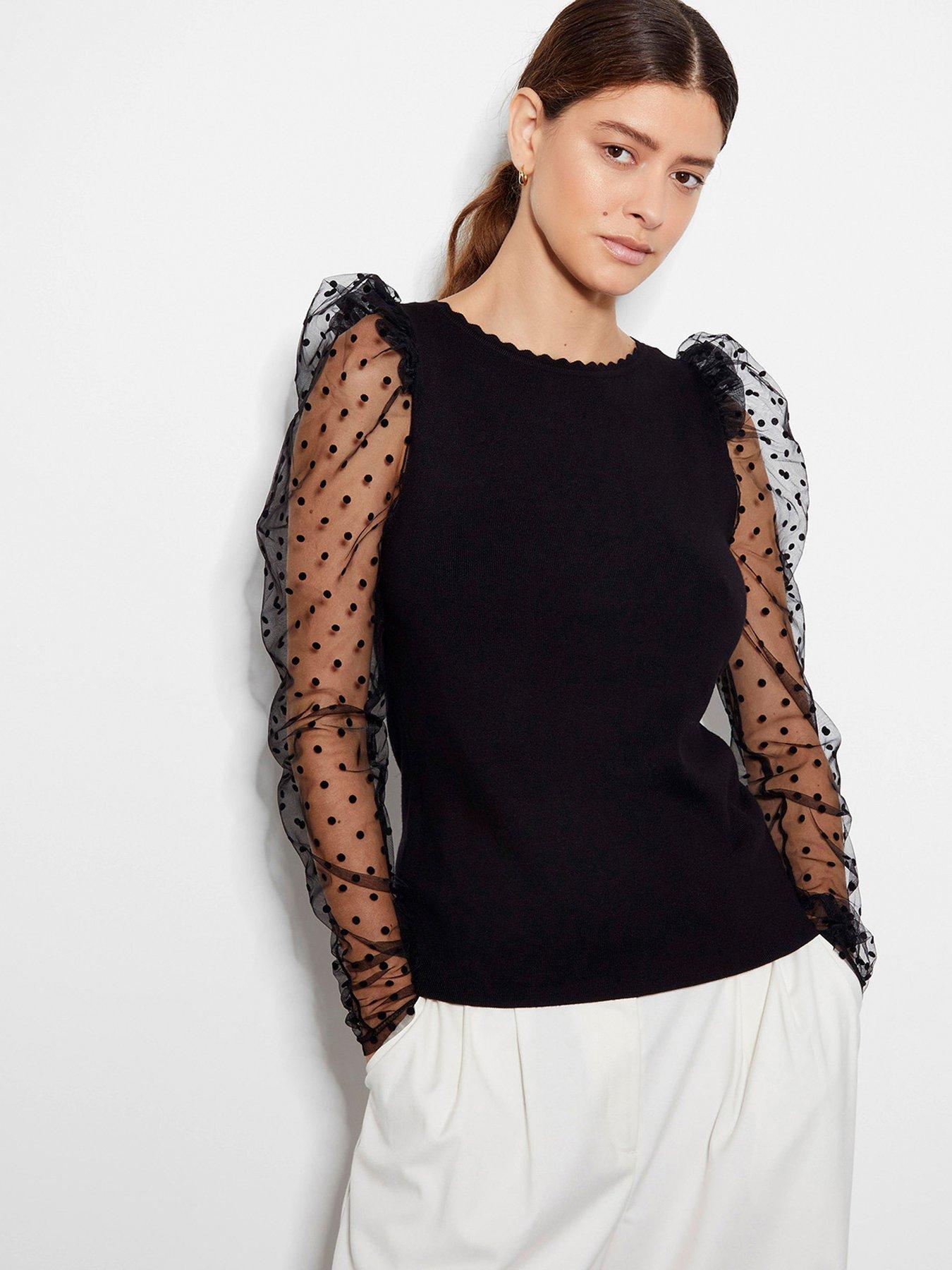 Monsoon Mimi Mesh Sleeve Jumper Black littlewoods