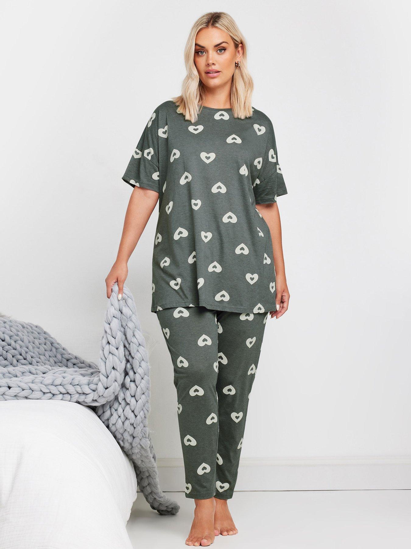  image of yours-curve-double-heart-short-sleeve-tapered-pj-set-grey