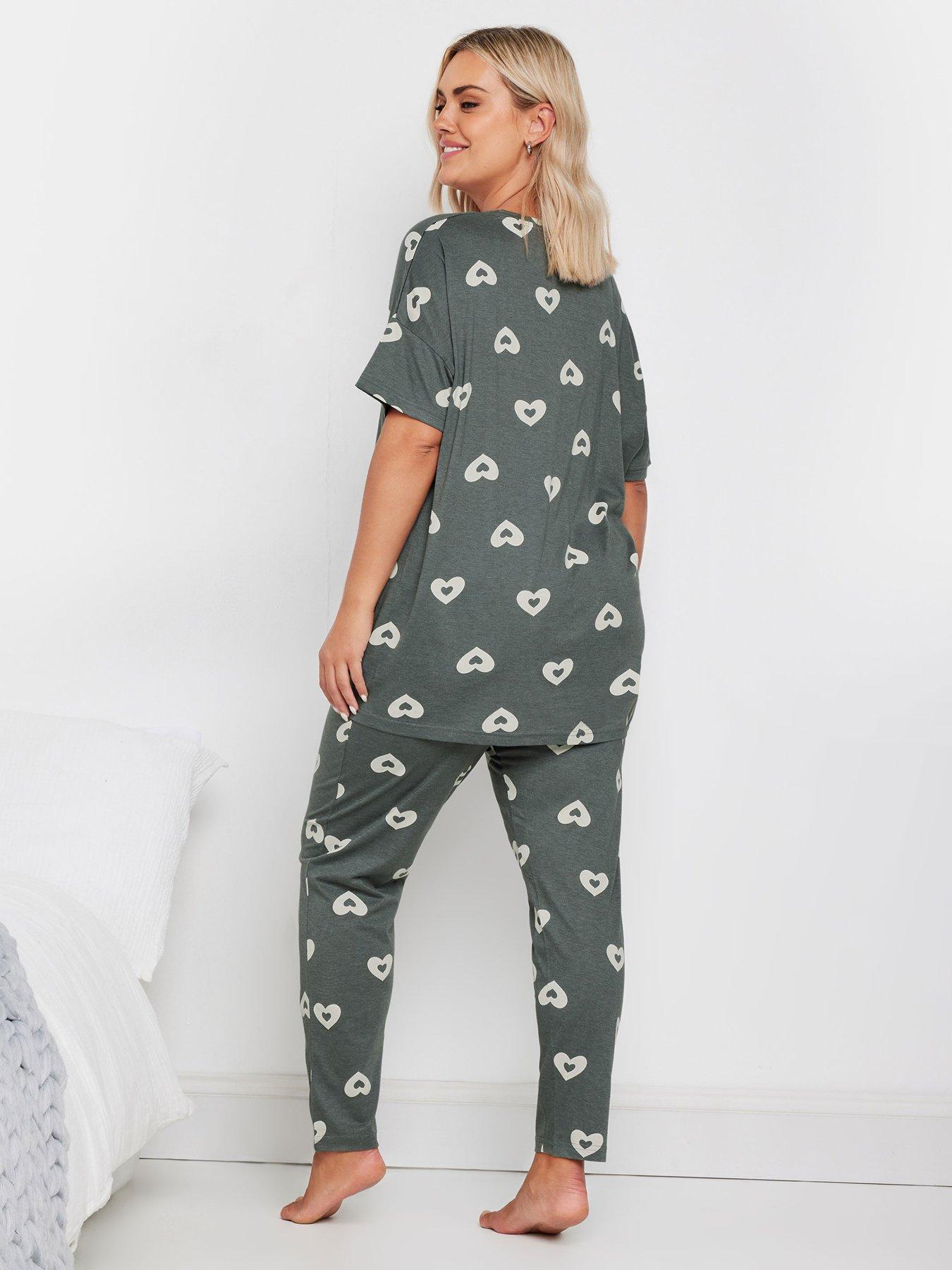  image of yours-curve-double-heart-short-sleeve-tapered-pj-set-grey
