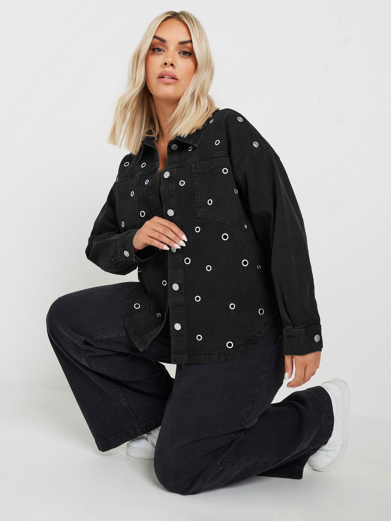 undefined Curve Eyelet Denim Shacket - Black