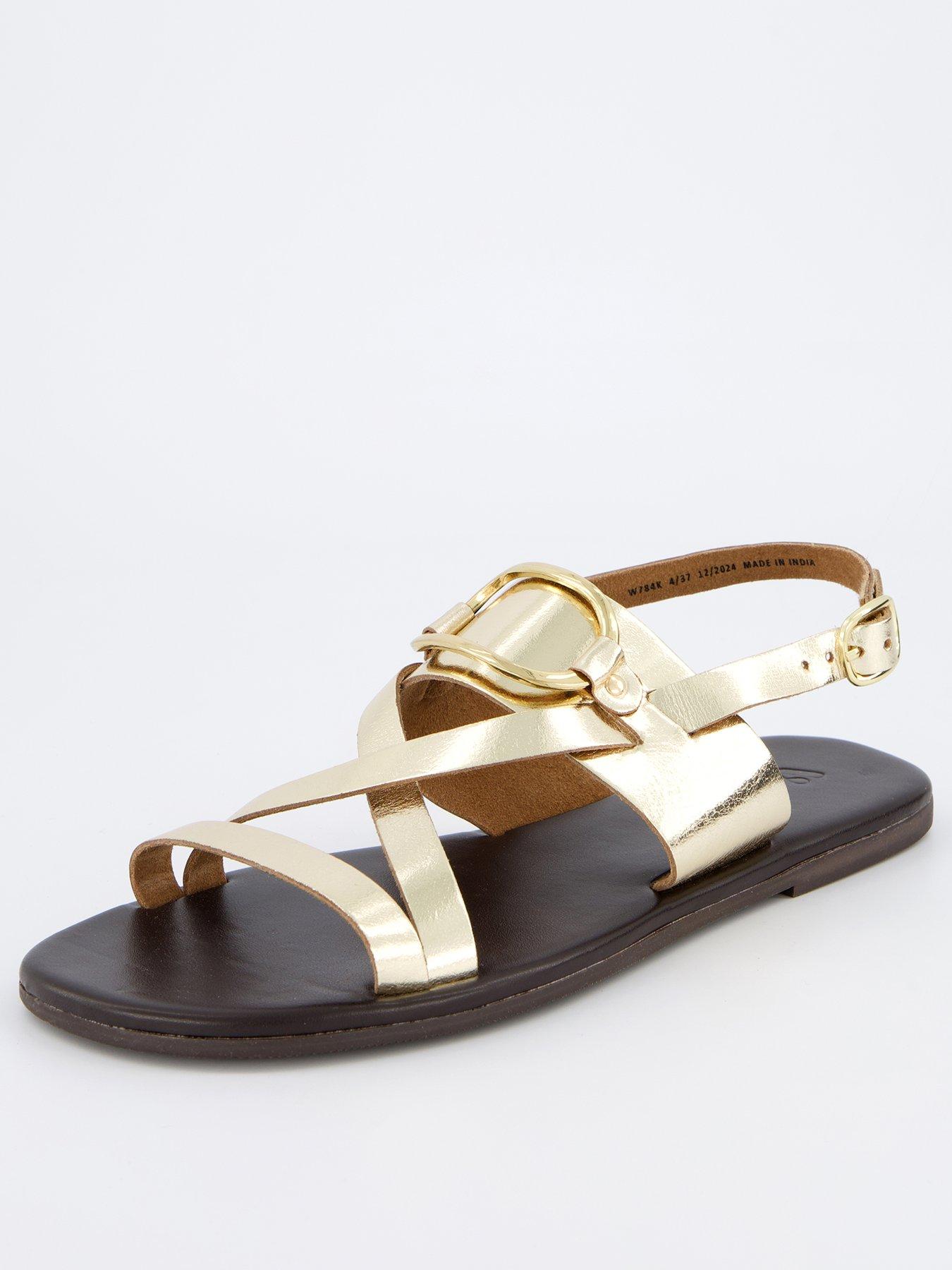 V by Very Leather Strappy Sandal - Gold
