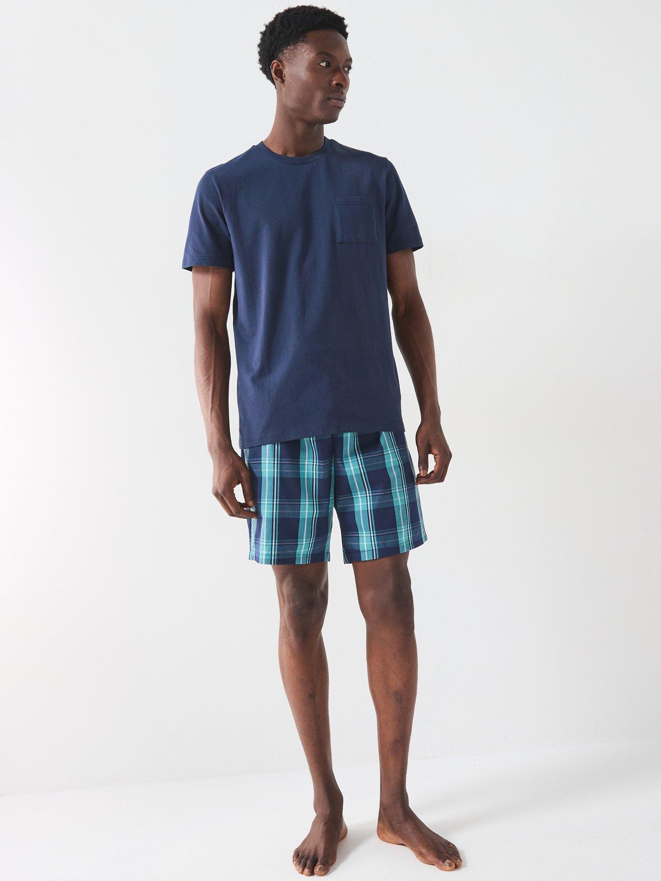 image of very-man-2-pack-cotton-blend-check-pyjama-short-navy