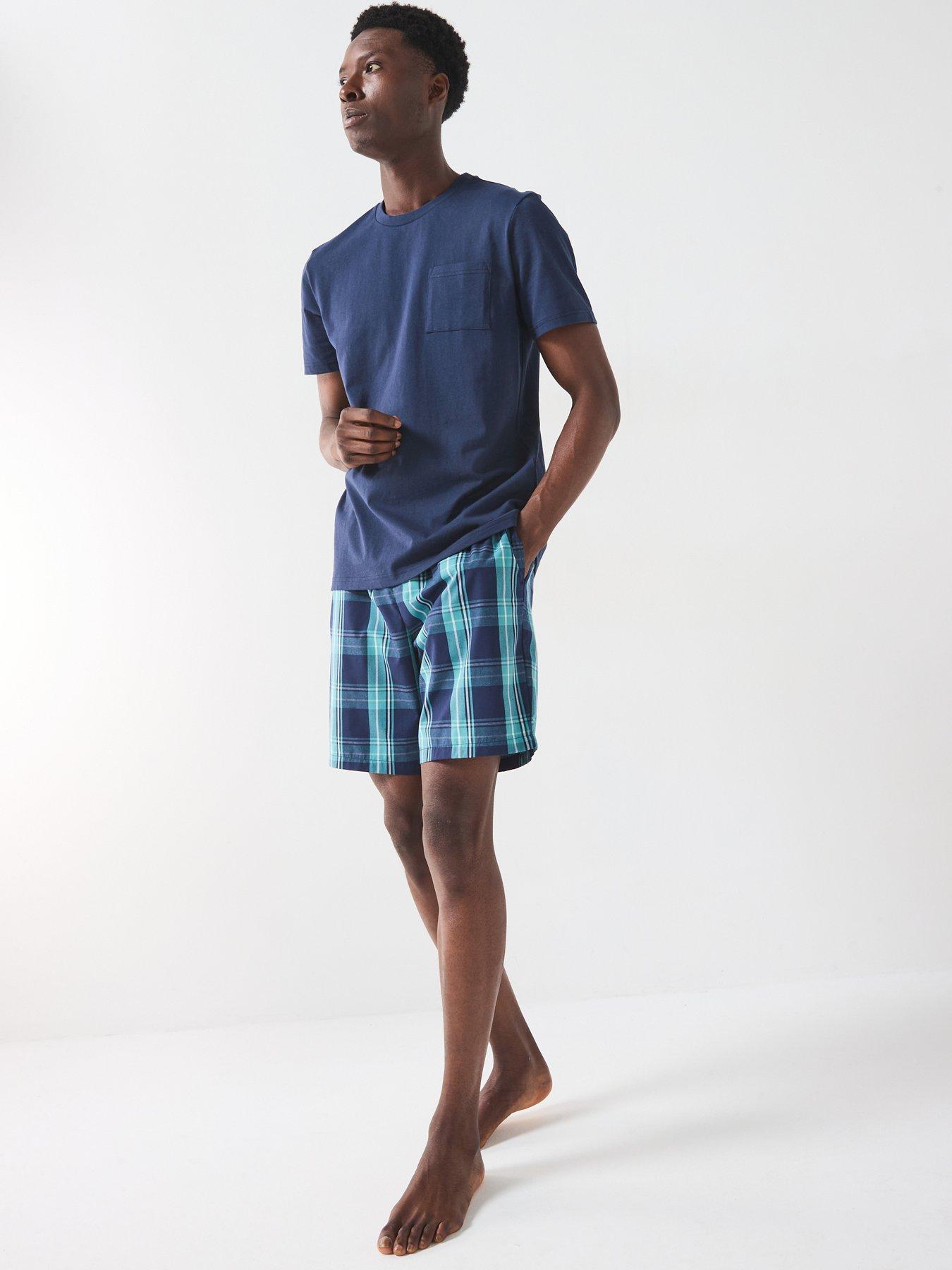  image of very-man-2-pack-cotton-blend-check-pyjama-short-navy