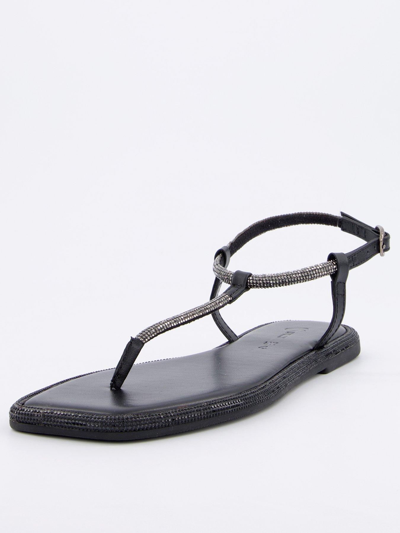 V by Very Diamante Toe Post Sandal - Black