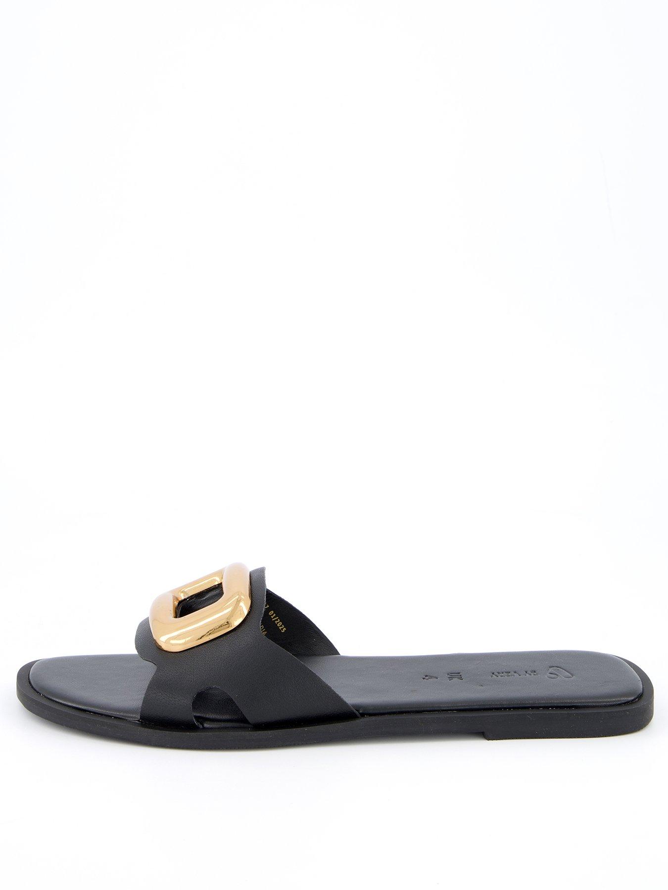 V by Very Leather Eyelet Slider - Black