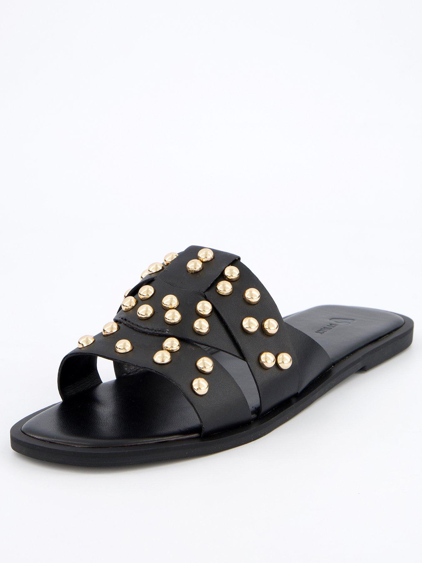 front image of v-by-very-leather-studded-slider-blackgold