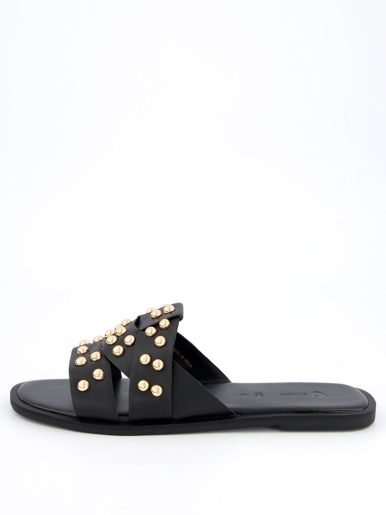 stillFront image of v-by-very-leather-studded-slider-blackgold