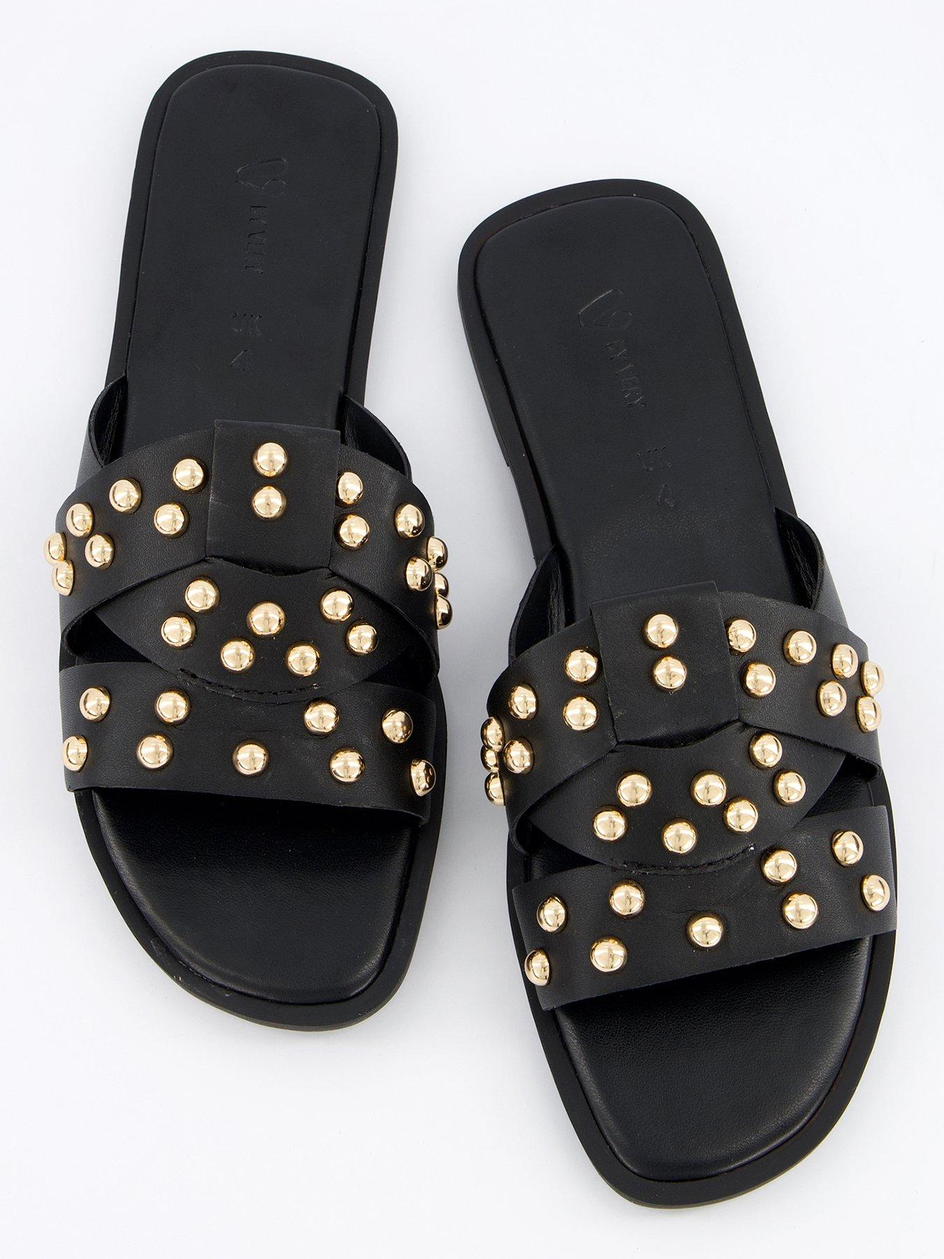 image of v-by-very-leather-studded-slider-blackgold