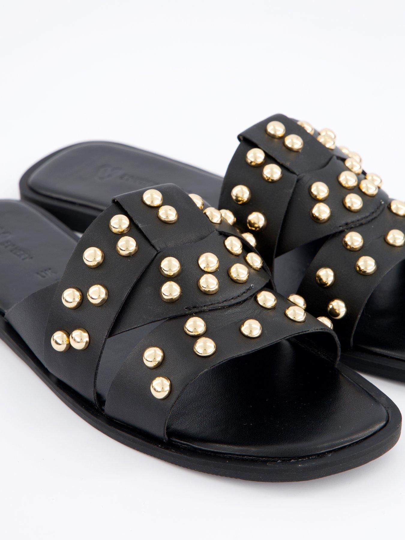  image of v-by-very-leather-studded-slider-blackgold