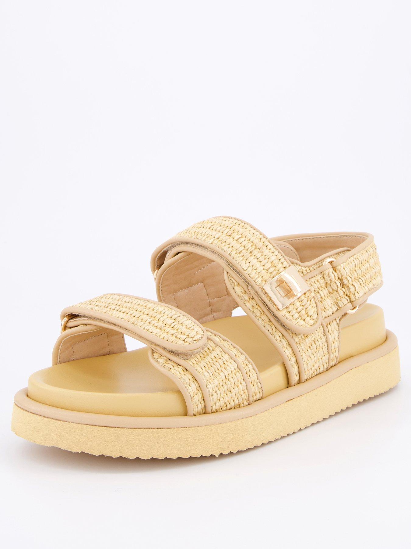 Image 2 of 7 of V by Very Wide Fit Raffia Double Buckle Footbed - Natural