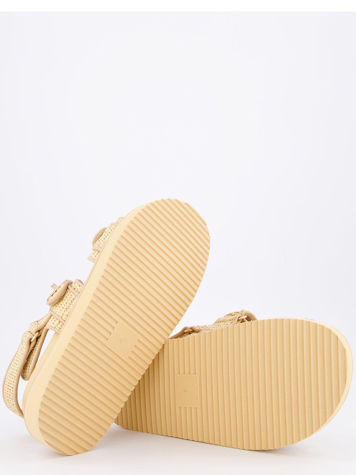 Image 4 of 7 of V by Very Wide Fit Raffia Double Buckle Footbed - Natural