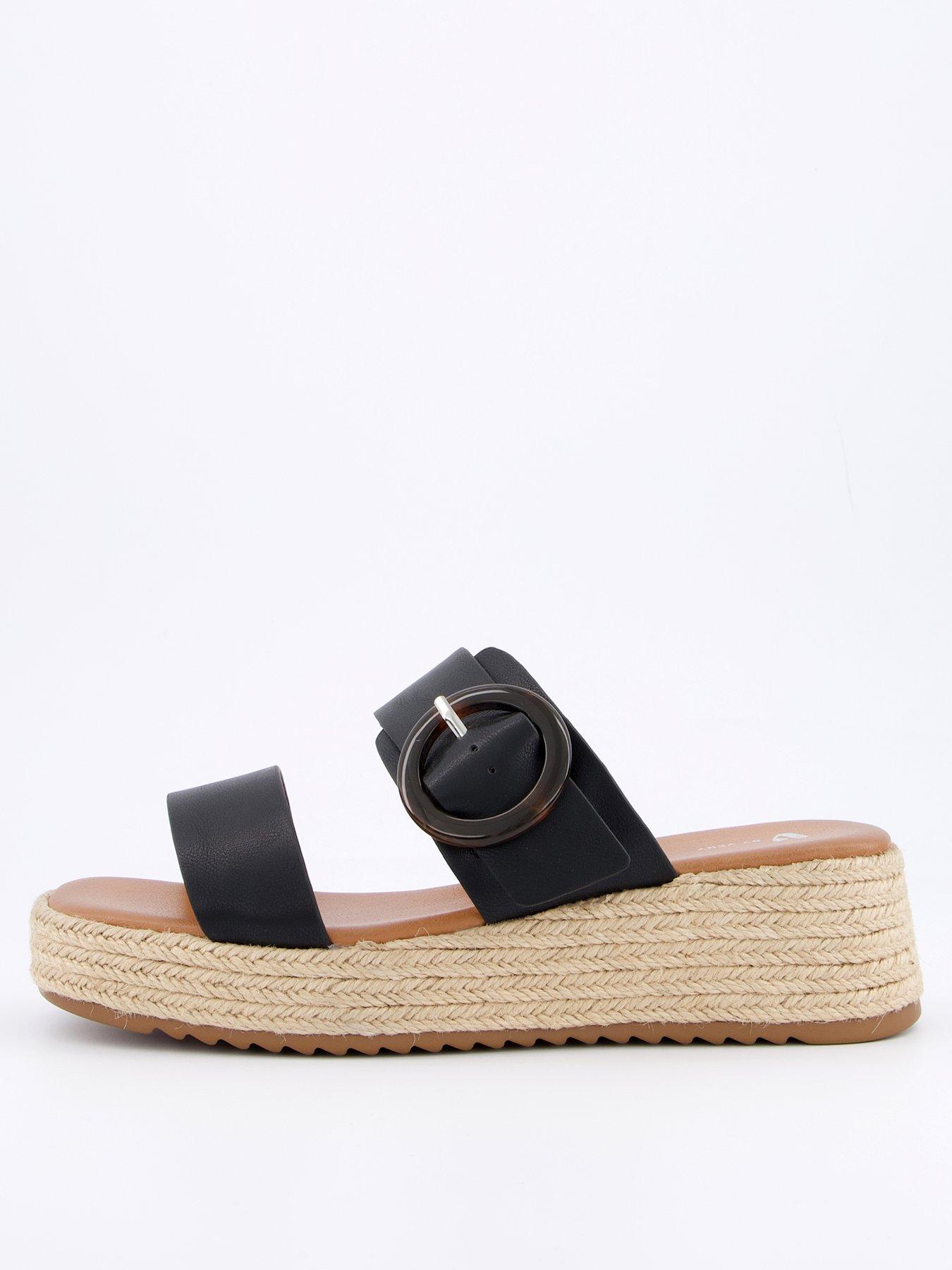  image of v-by-very-wide-fit-double-strap-flatform-espadrille-sandals-black