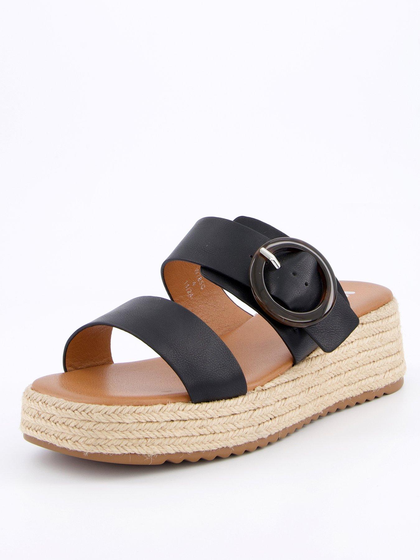  image of v-by-very-wide-fit-double-strap-flatform-espadrille-sandals-black