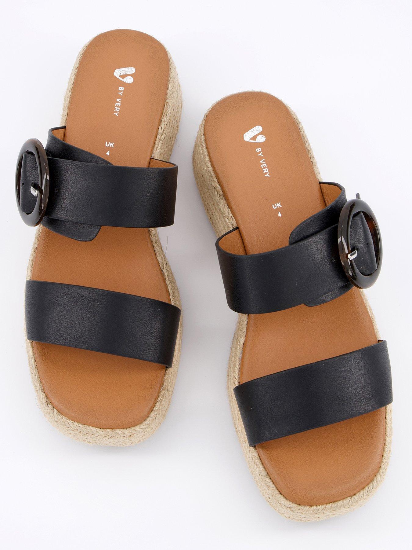  image of v-by-very-wide-fit-double-strap-flatform-espadrille-sandals-black