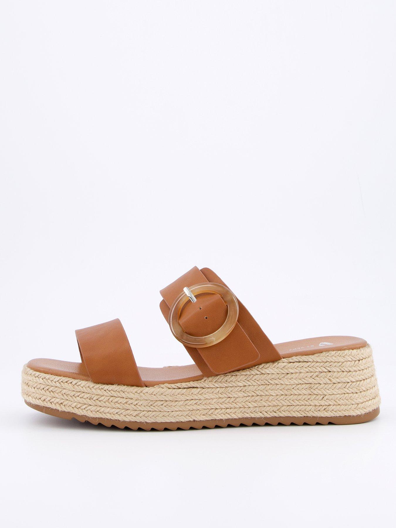  image of v-by-very-wide-fit-double-strap-flatform-espadrille-sandals-brown