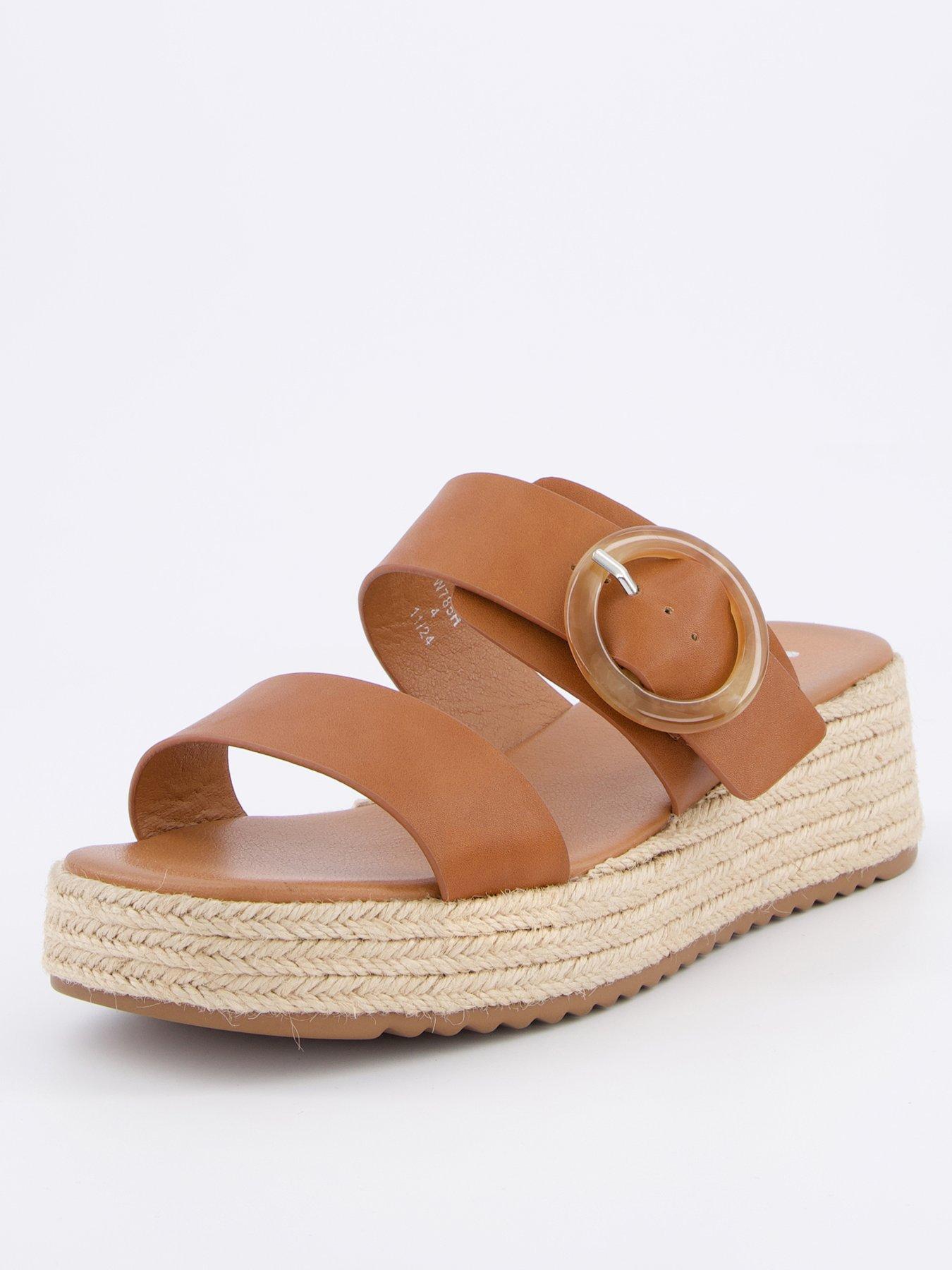  image of v-by-very-wide-fit-double-strap-flatform-espadrille-sandals-brown