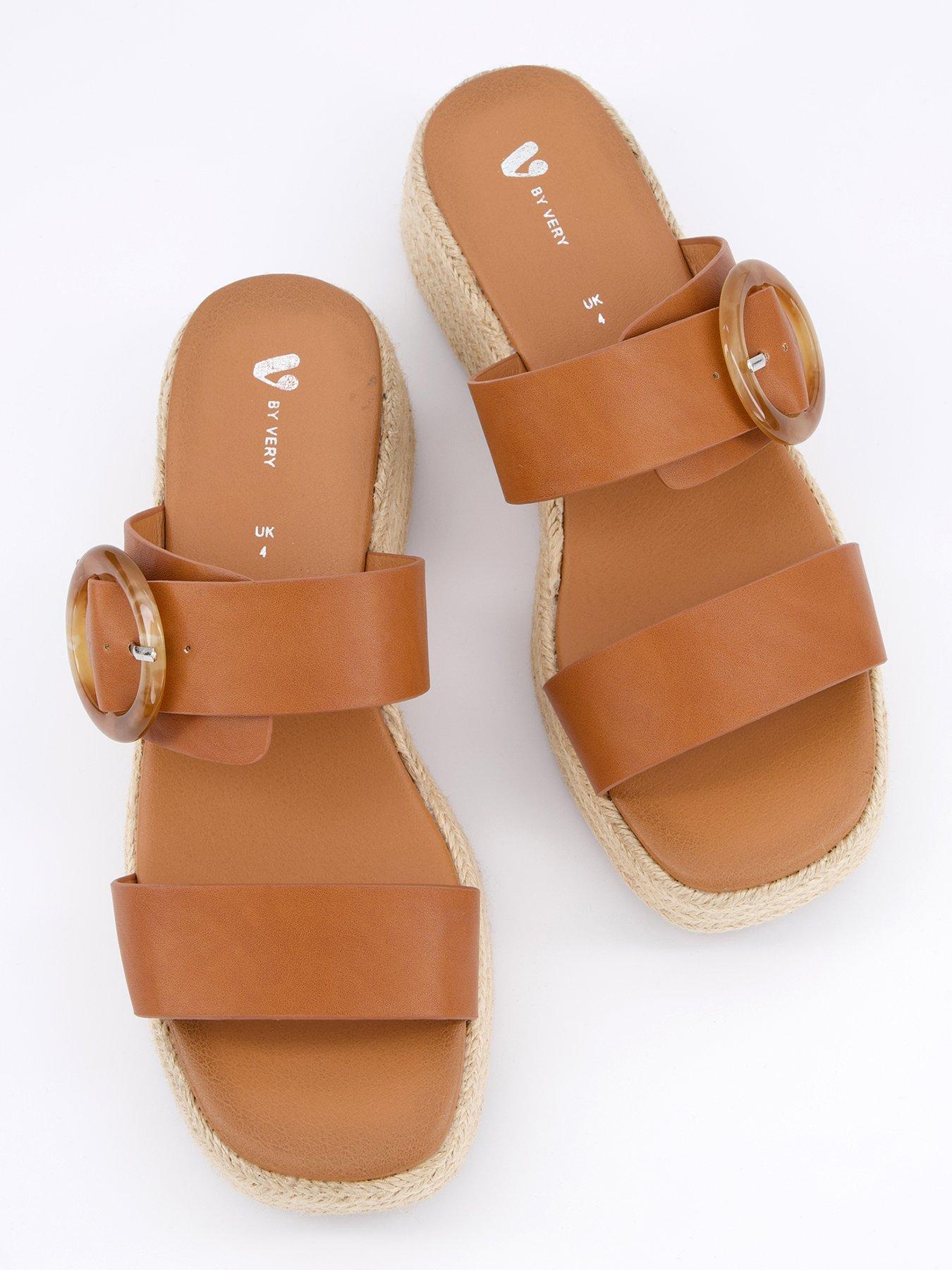  image of v-by-very-wide-fit-double-strap-flatform-espadrille-sandals-brown