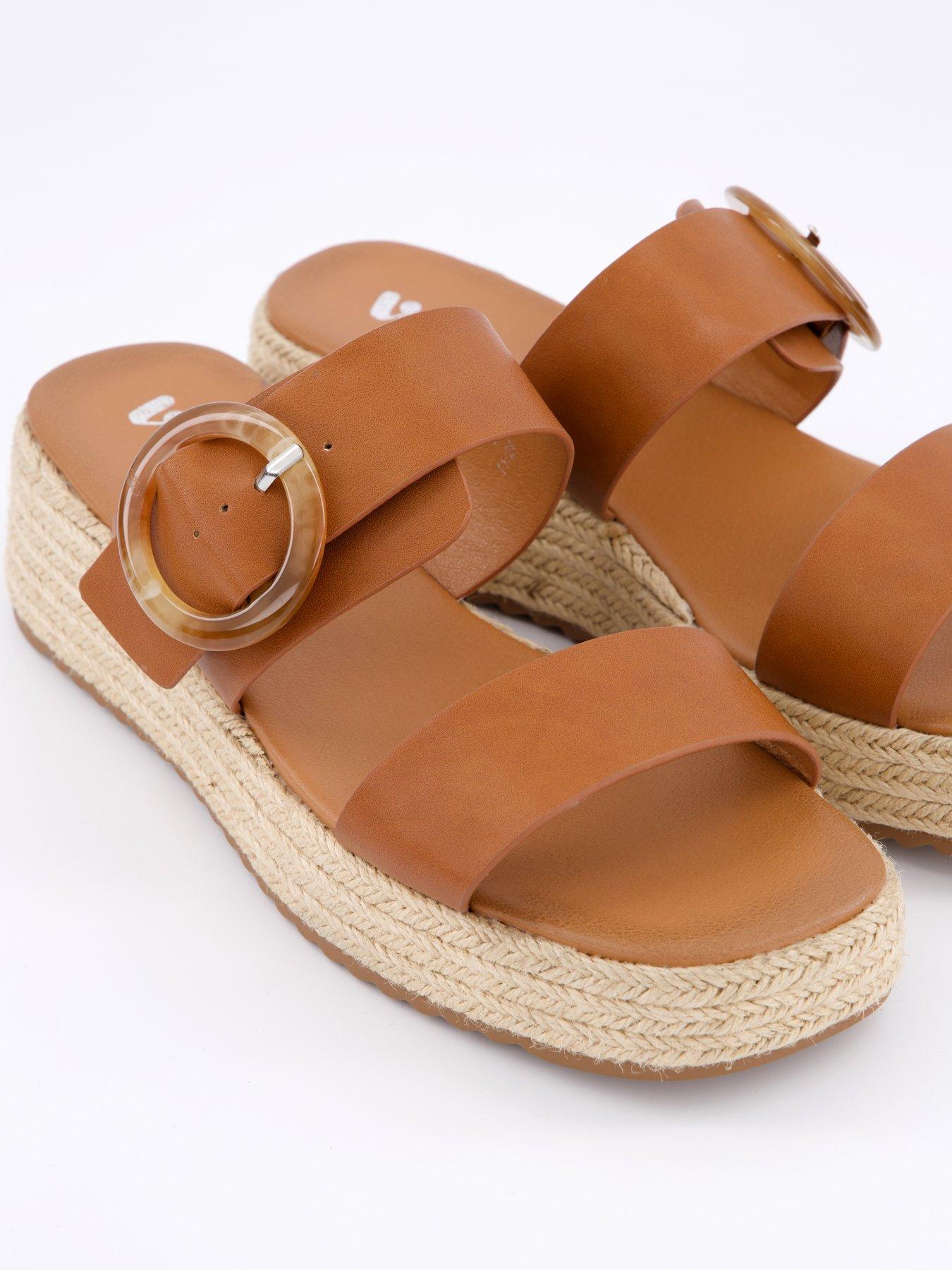  image of v-by-very-wide-fit-double-strap-flatform-espadrille-sandals-brown