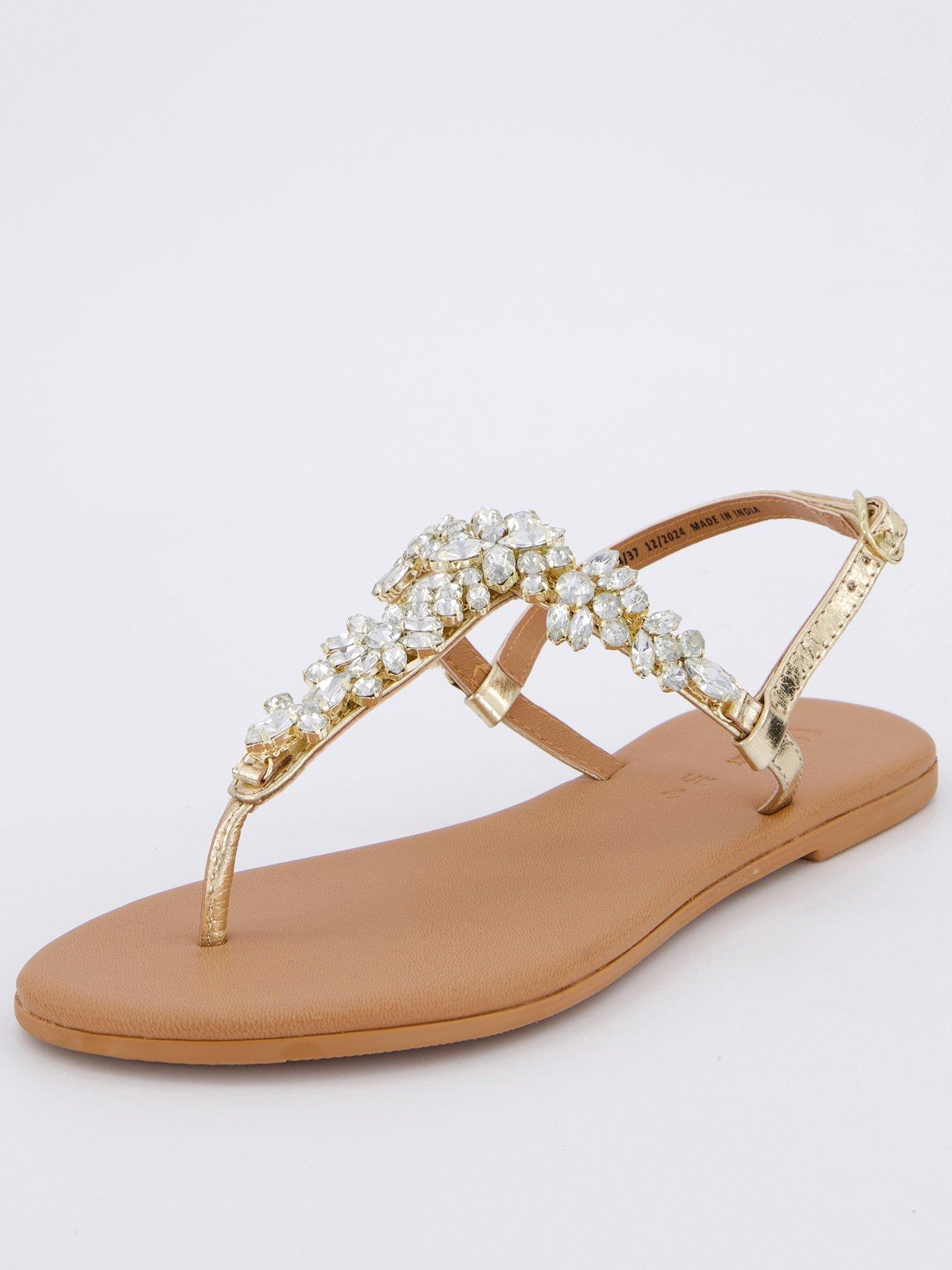  image of v-by-very-embellished-toe-post-leather-sandals-gold