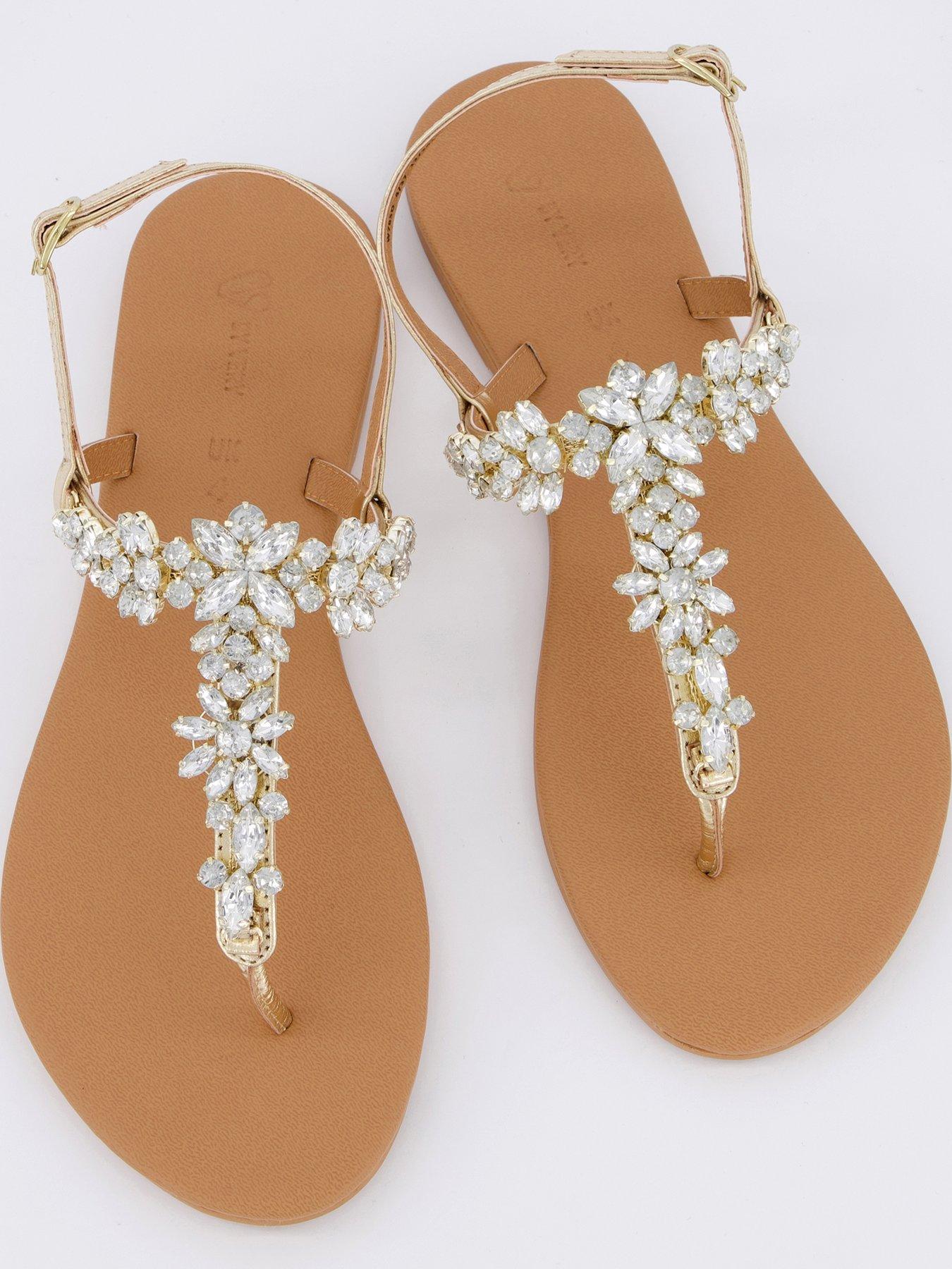  image of v-by-very-embellished-toe-post-leather-sandals-gold