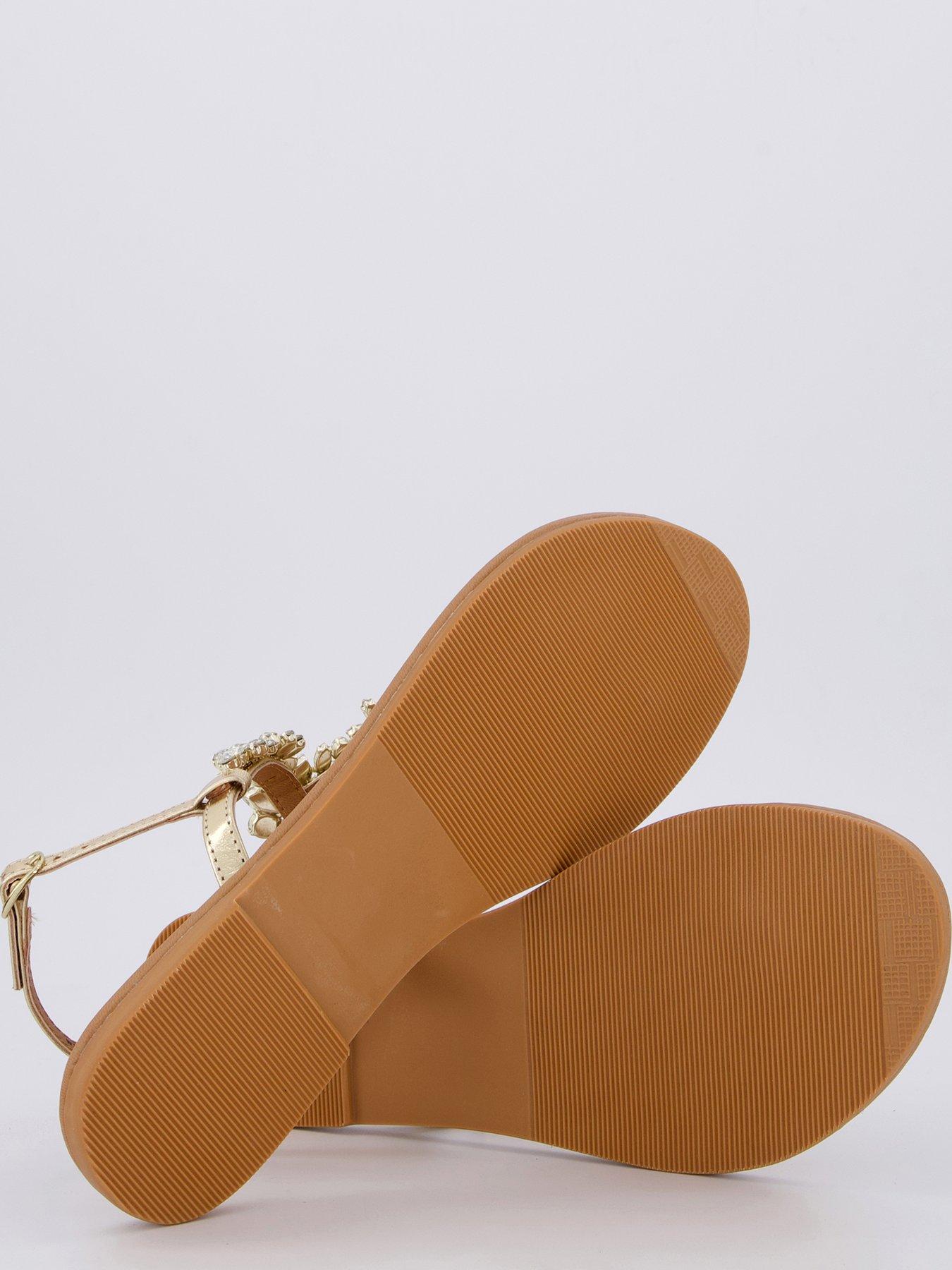  image of v-by-very-embellished-toe-post-leather-sandals-gold